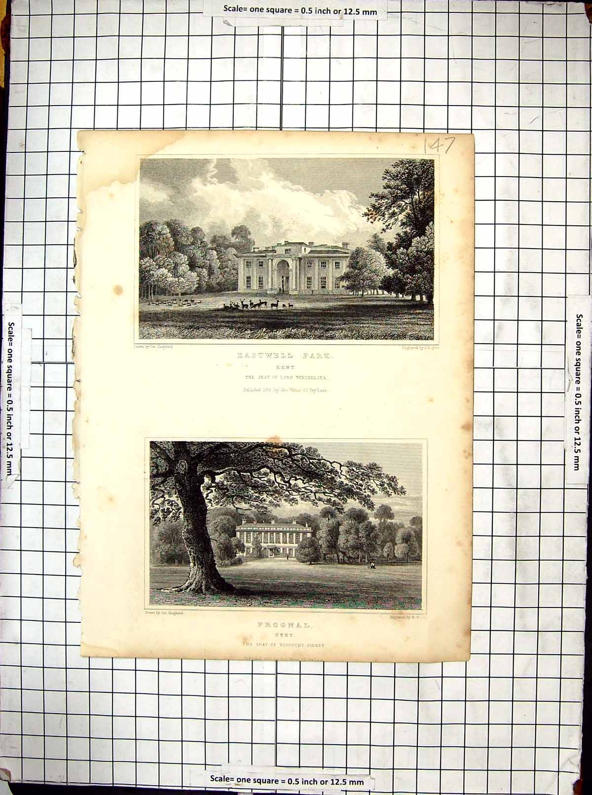 Old Engraving Eastwell Park Kent Winchelsea Frognal Viscount Sidney S