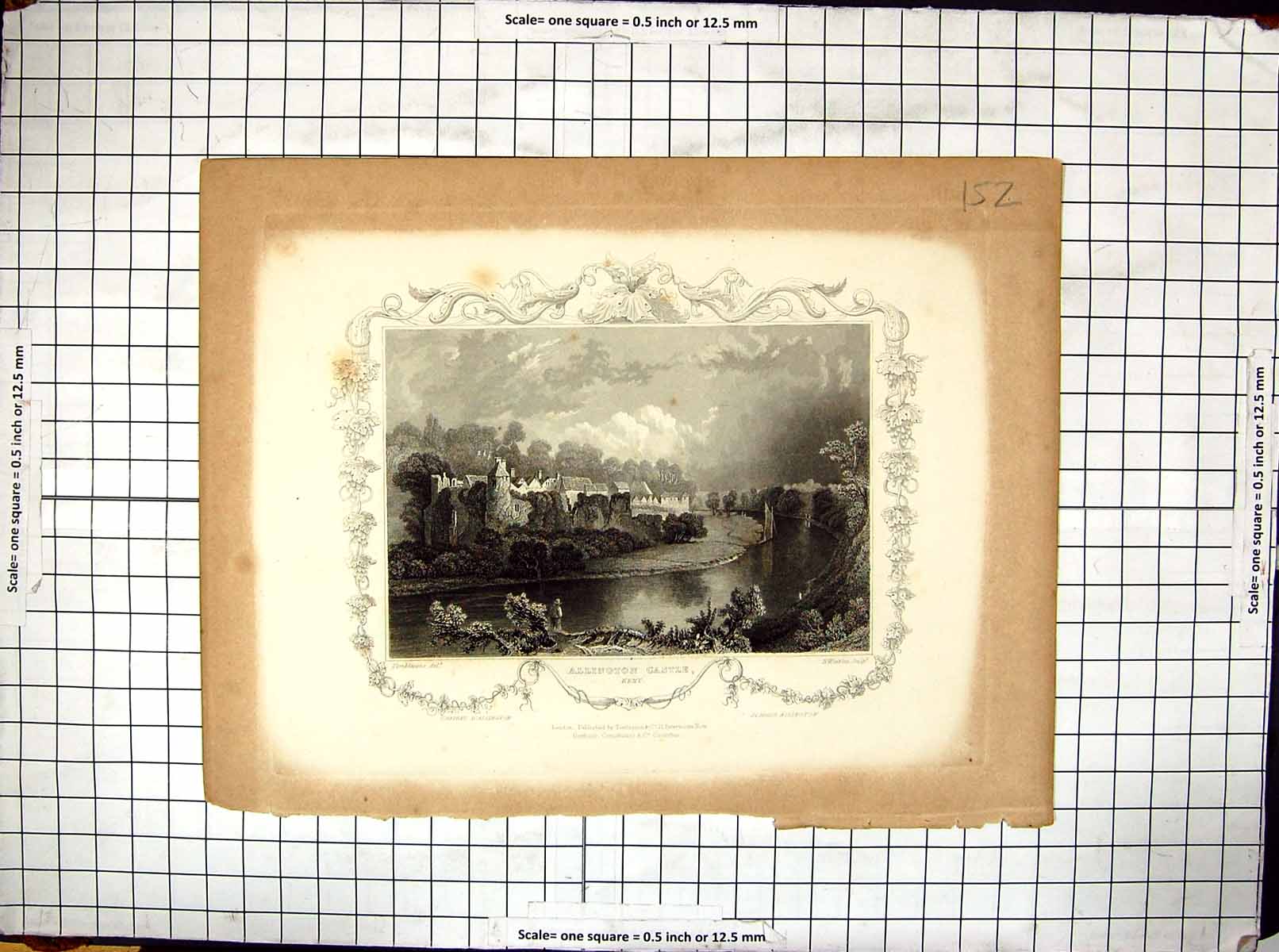 Antique Old Print Engraving Allington Castle Kent England Tomblesons Winkles