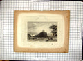 Antique Old Print Engraving Wouldham Church Kent England Cows Mountains Payne