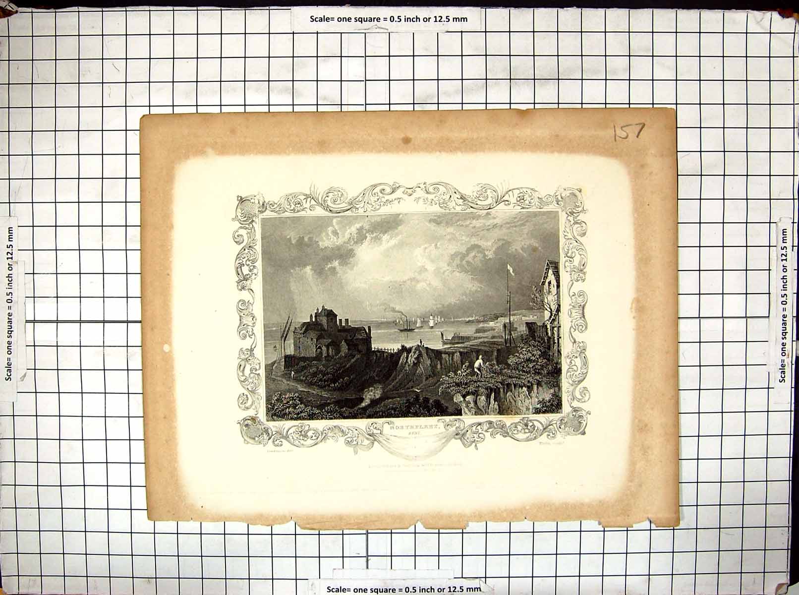 Old Engraving Northfleet Kent England Ships Architecture Wallis Tombl