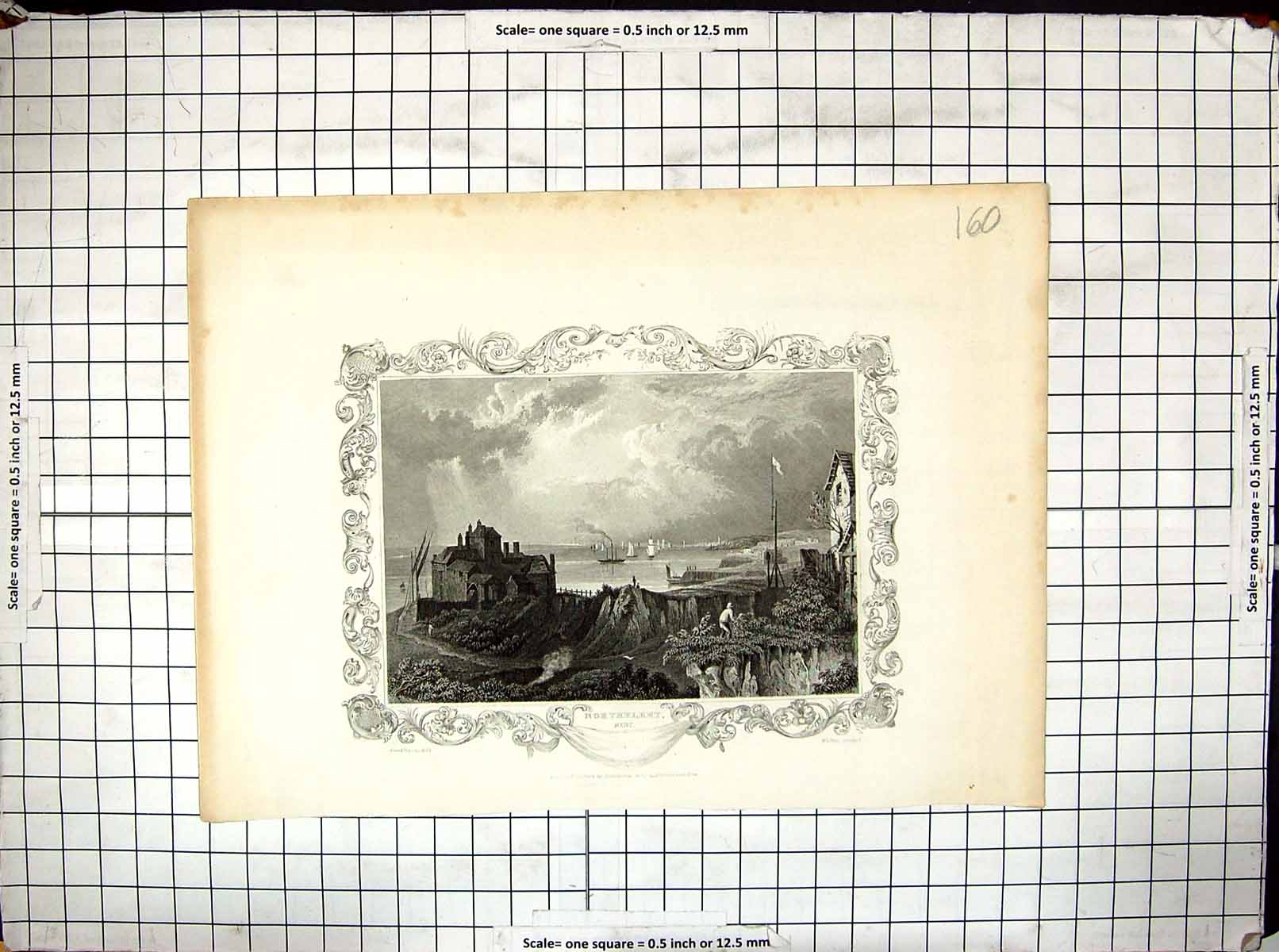 Old Antique Print Engraving View Northfleet Kent England Tombleson Wallis
