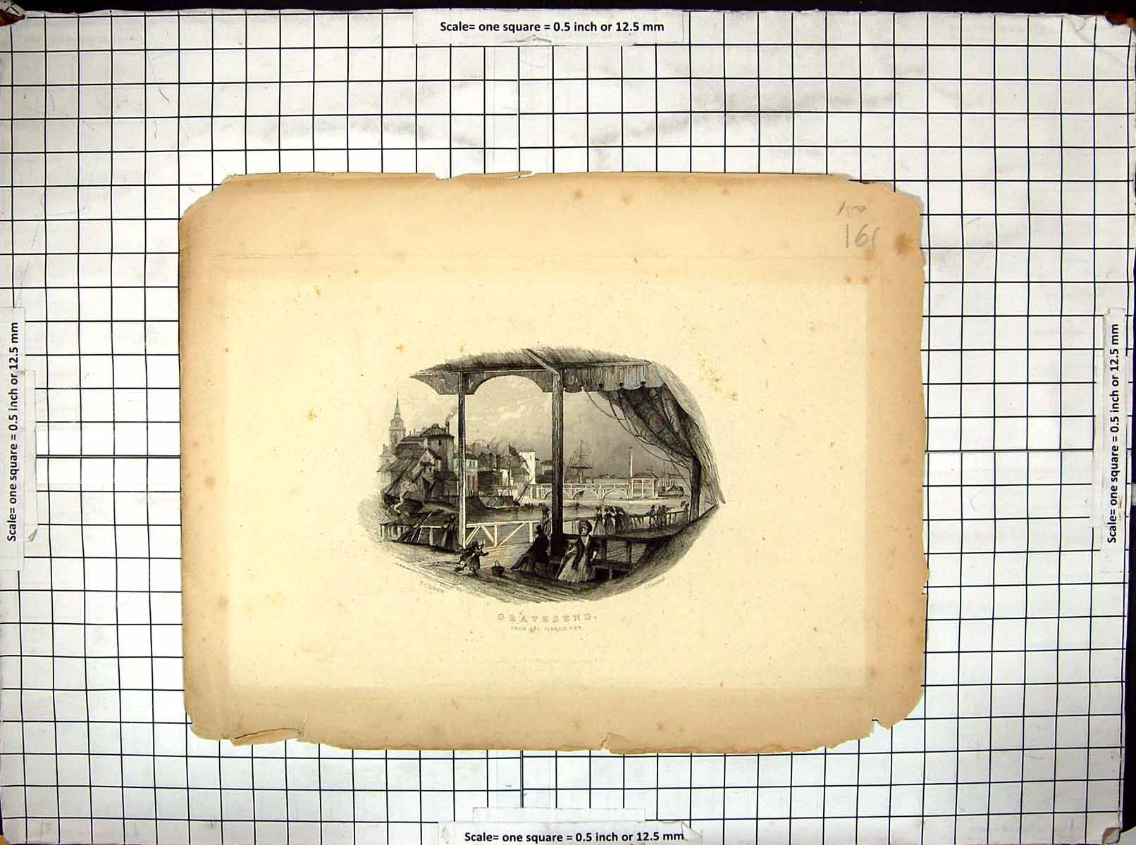 Antique Old Print Engraving View Gravesend Terrace Pier Kent England Henshall
