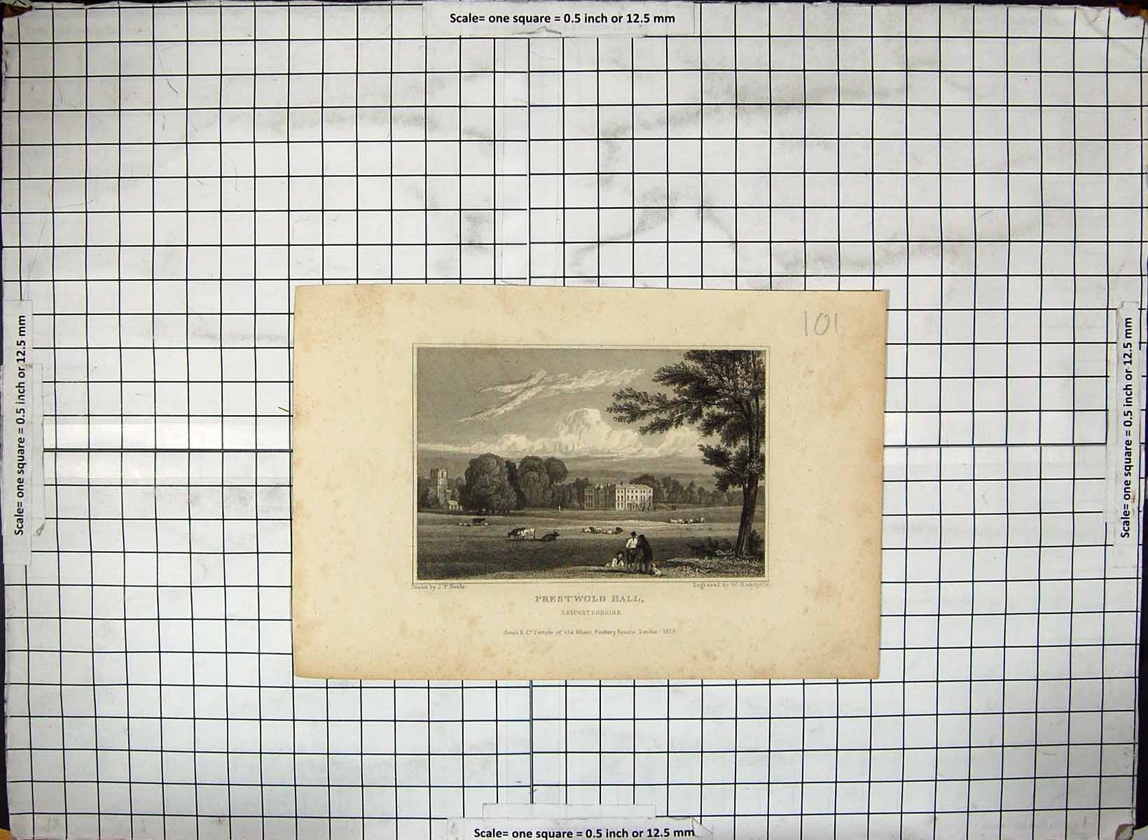 Antique Print Engraving 1829 Prestwood Hall Leicestershire Neale Radclyffe 19th