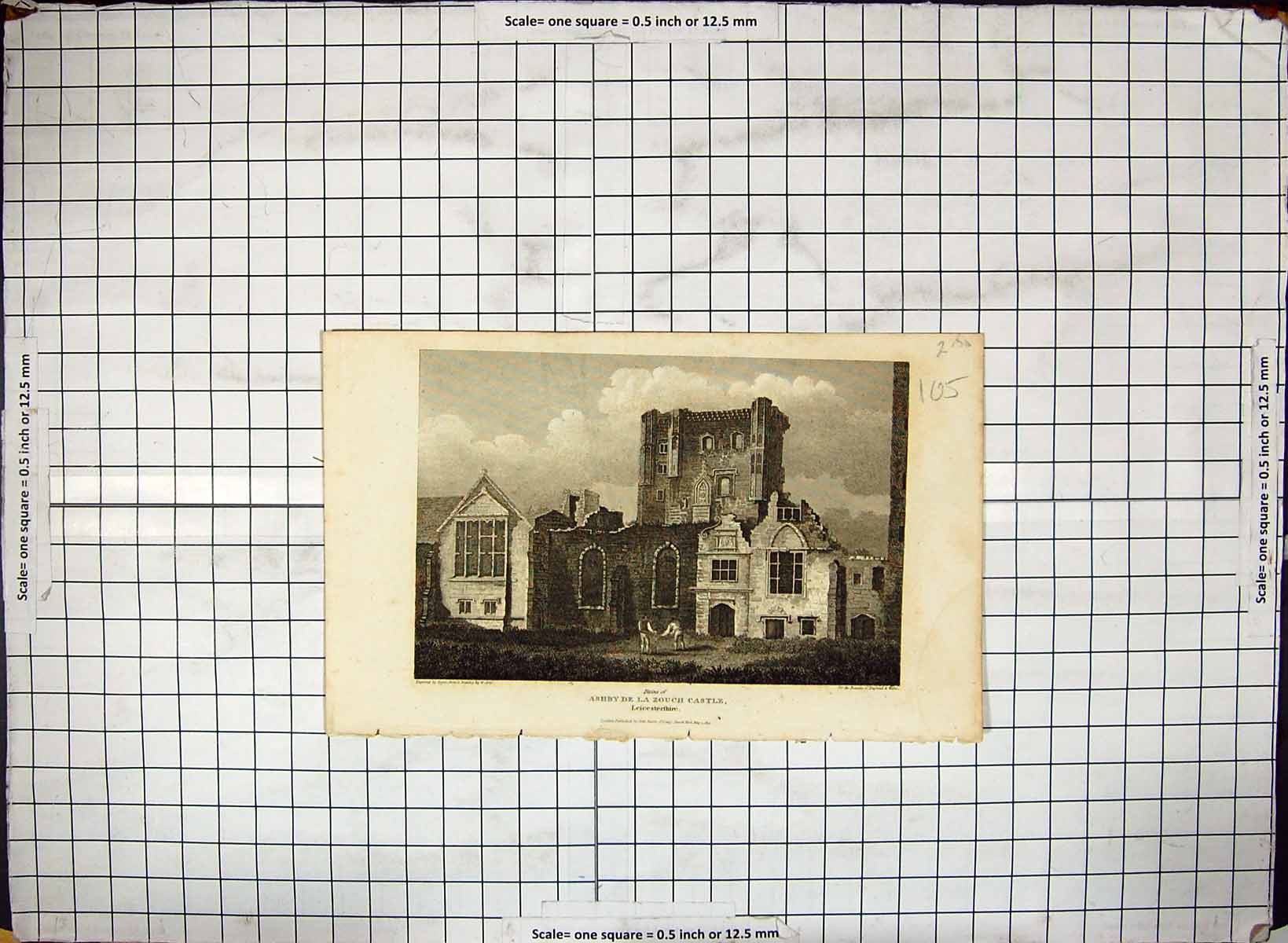 Old Print Engraving Ashby De La Zouch Castle Leicestershire Architecture