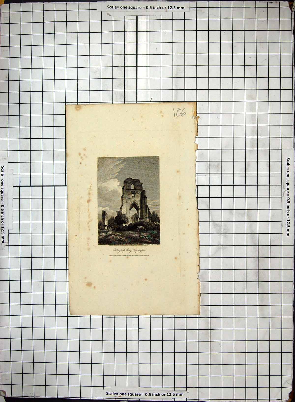 Original Old Antique Print Priory Leicestershire Ruins Engraving