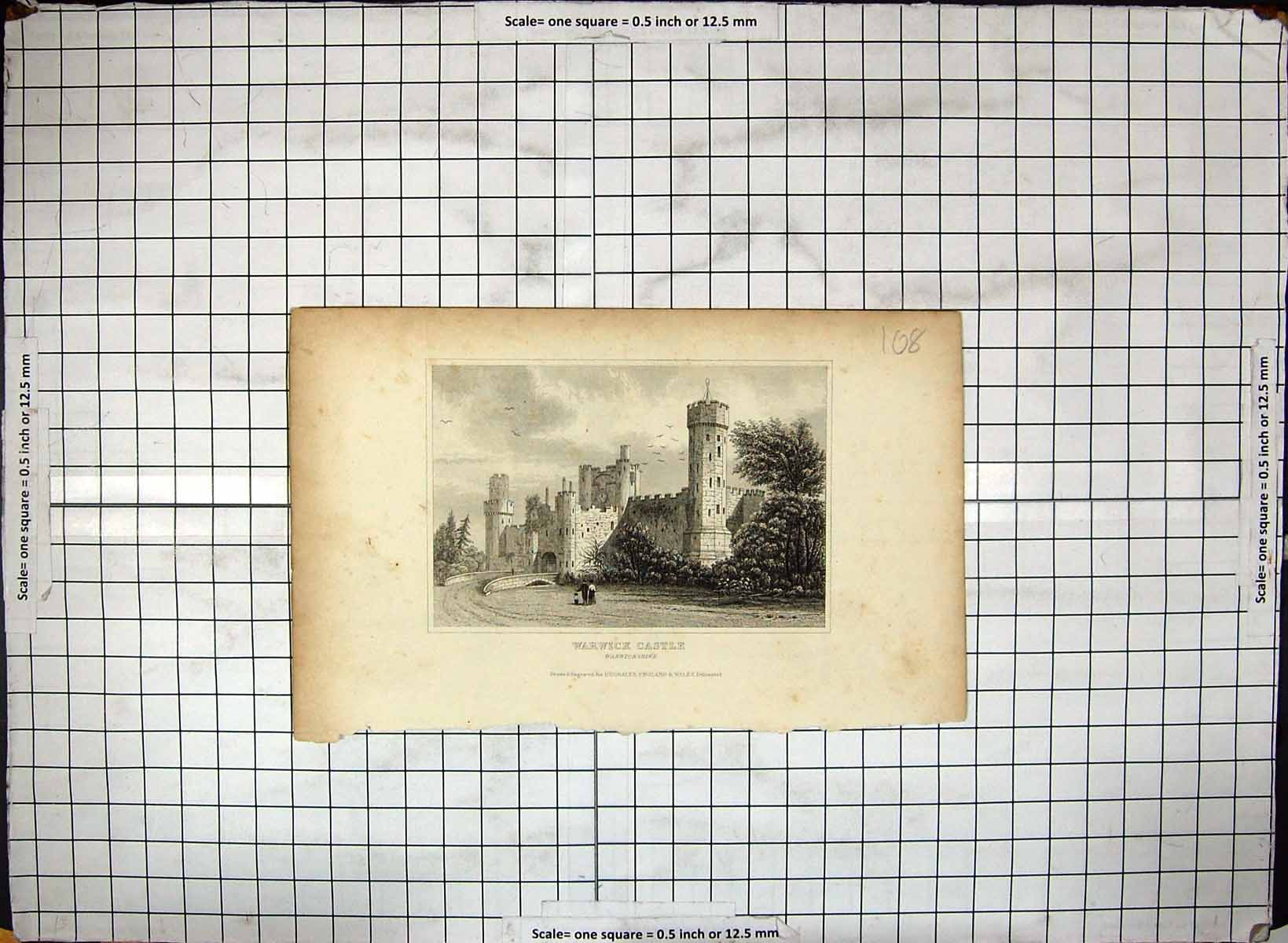 Old Antique Print Engraving Exterior Warwick Castle Warwickshire Dugdales