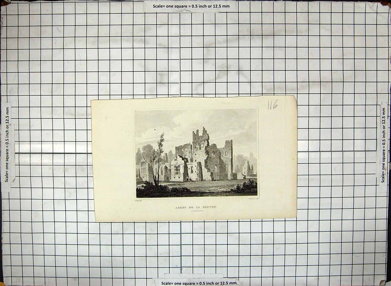 Original Old Antique Print Ashby De La Zouche Leicestershire Ruins Engraving