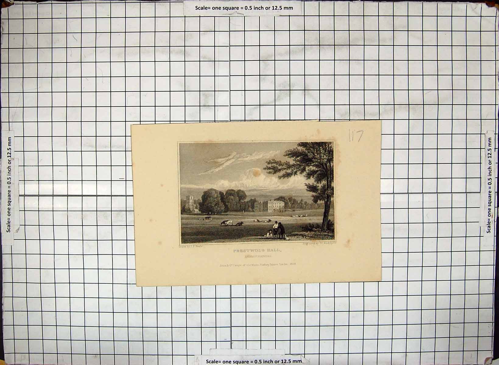 Antique Print Prestwood Hall Leicestershire 1829 Neale Radclyffe Engraving 19th
