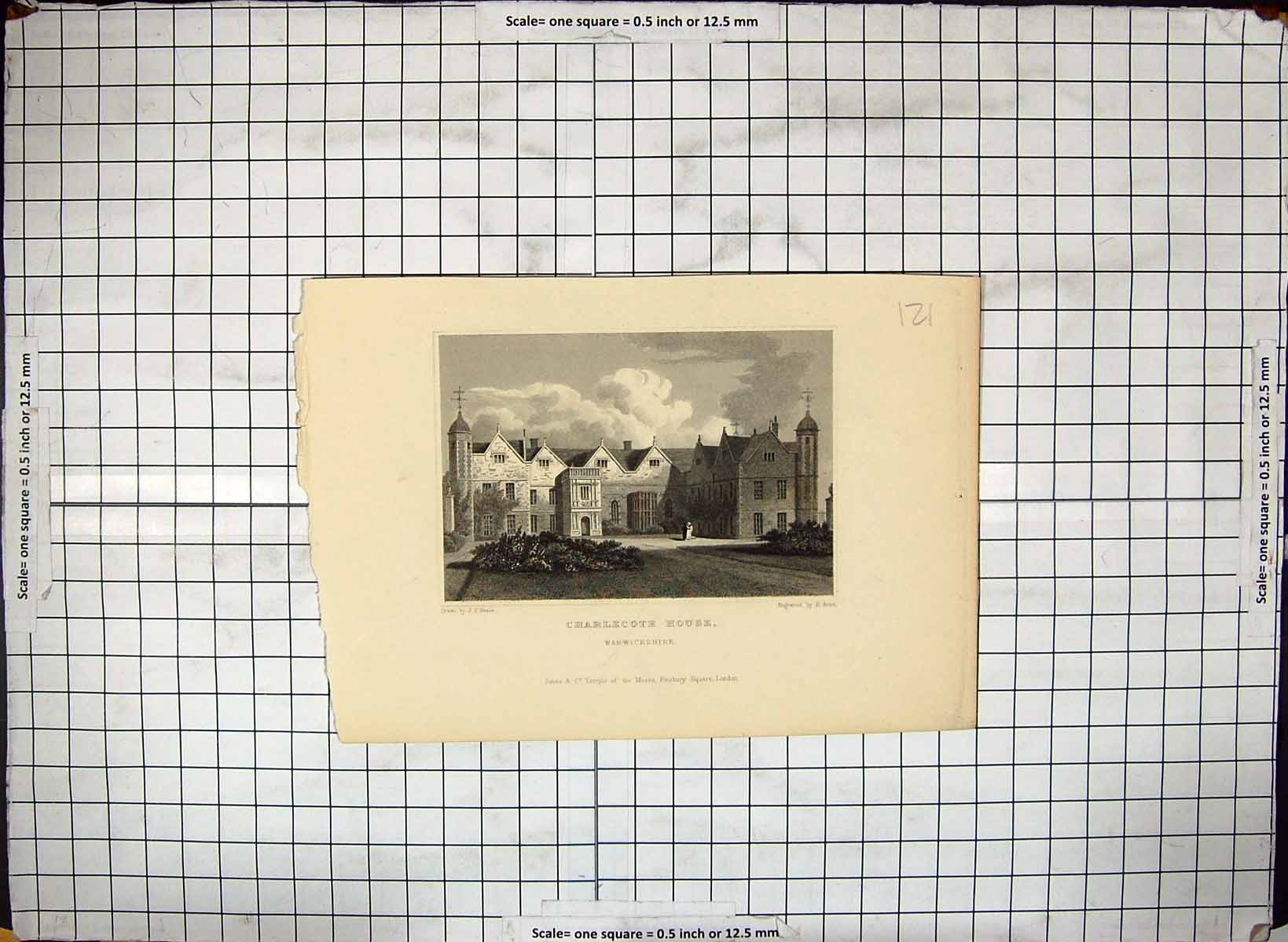 Old Antique Print Engraving Exterior Charlecote House Warwickshire Neale