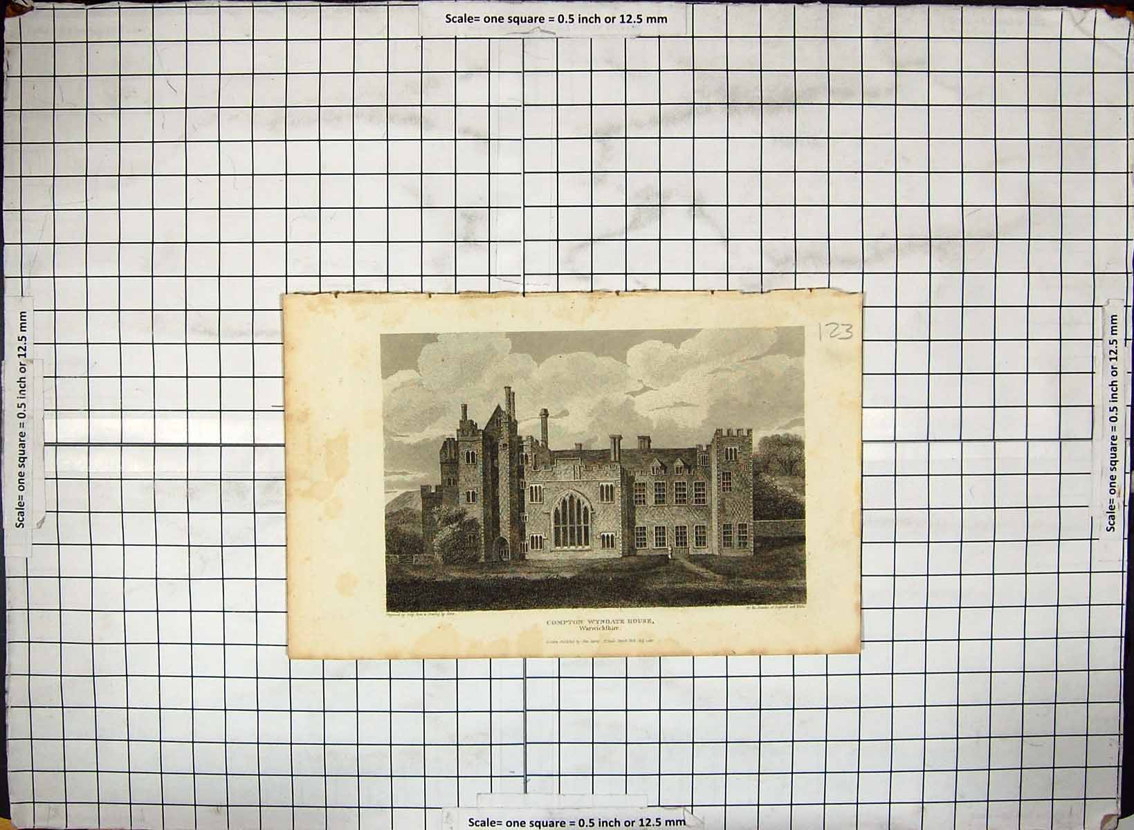 Antique Old Print Engraving Compton Wyngate House Warwickshire Architecture