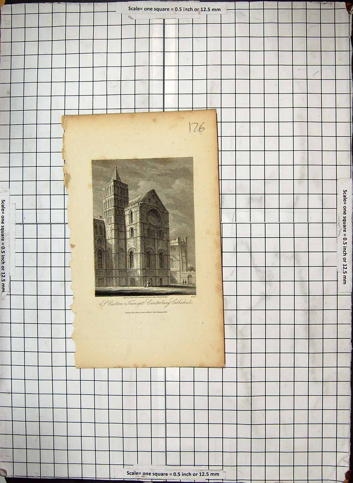 Old Antique Print Engraving Eastern Transept Canterbury Cathedral Storer