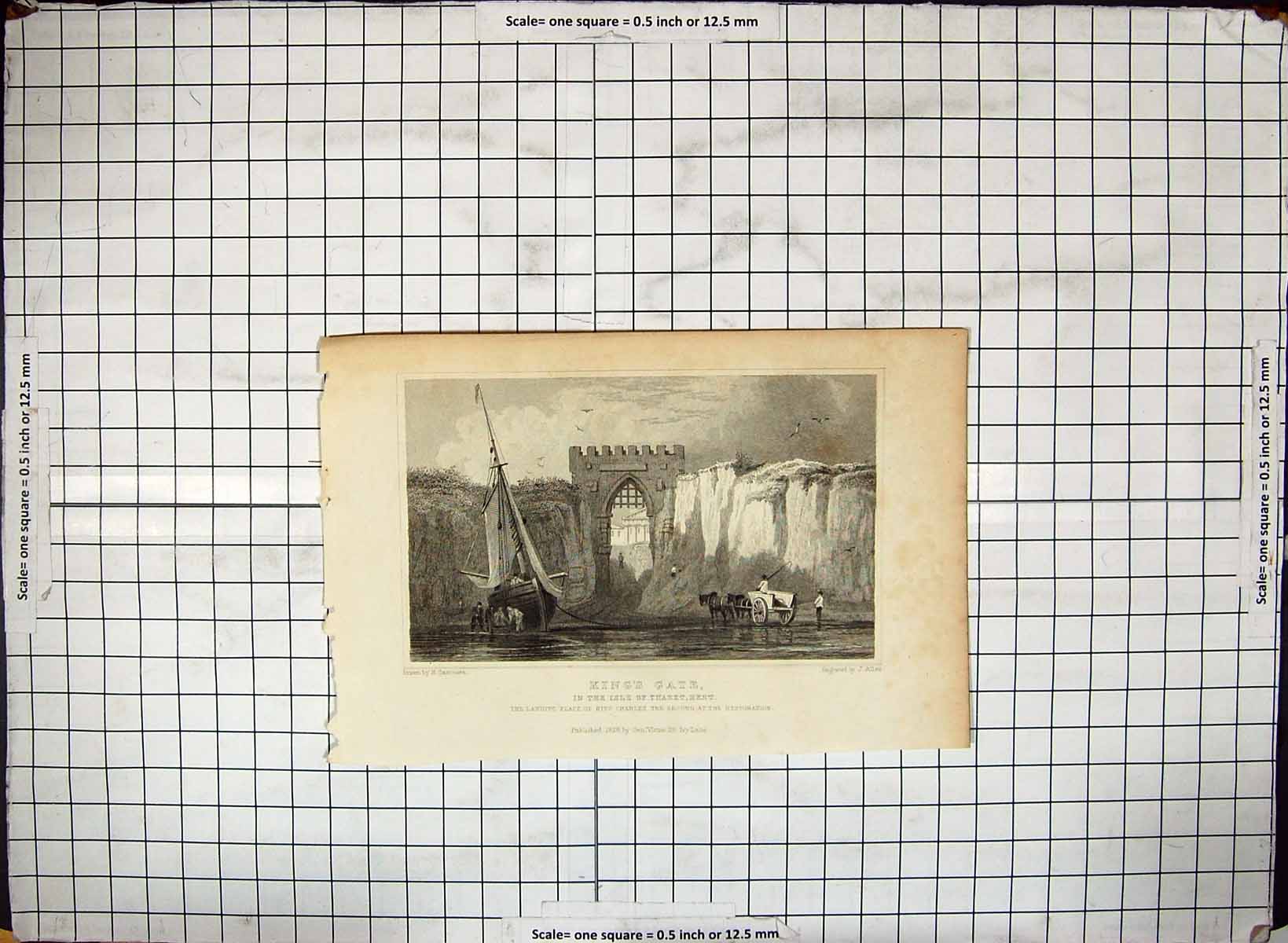 Antique Old Print Engraving King'S Gate Isle Thanet Kent Allen 1828 Gastineau