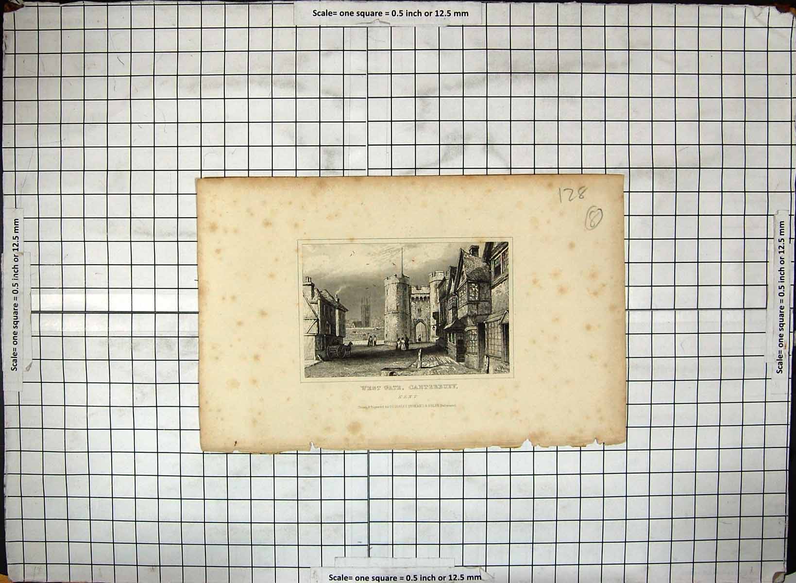 Original Old Antique Print Engraving West Gate Canterbury Kent Dugdales