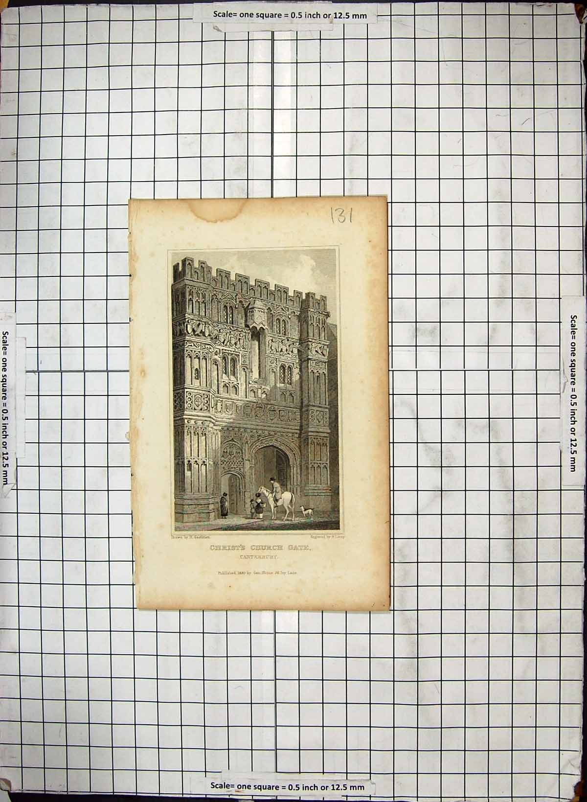 Old Christ'S Church Gate Canterbury Lacey Engraving 1830 Architecture 19th