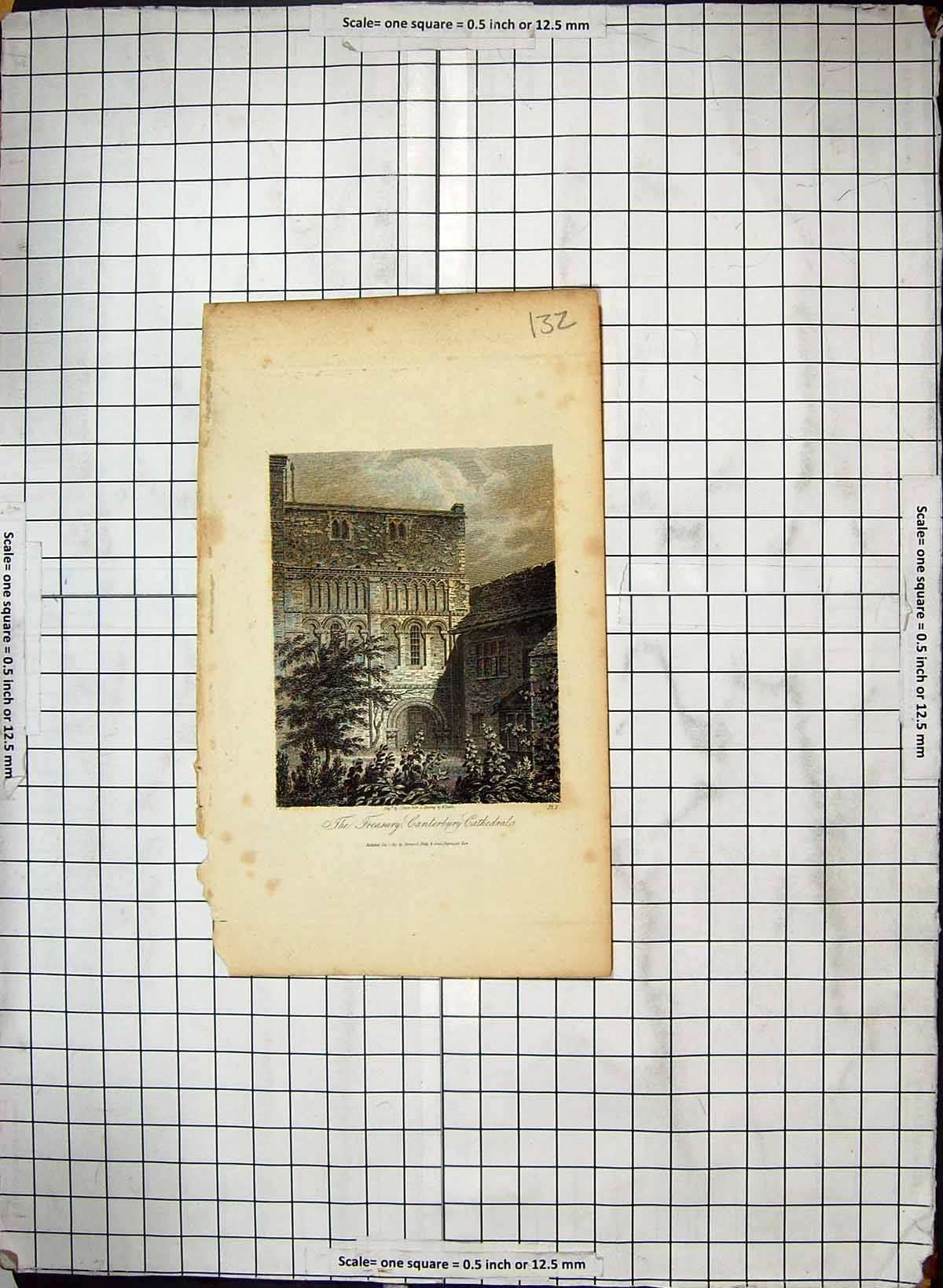Original Old Antique Print Engraving Treasury Canterbury Cathedral Architecture