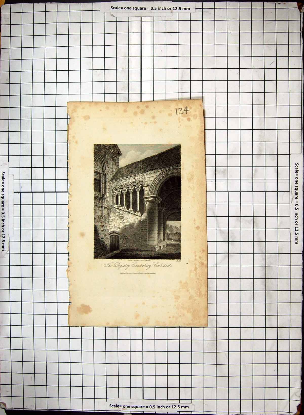 Original Old Antique Print Registry Canterbury Cathedral Engraving Architecture