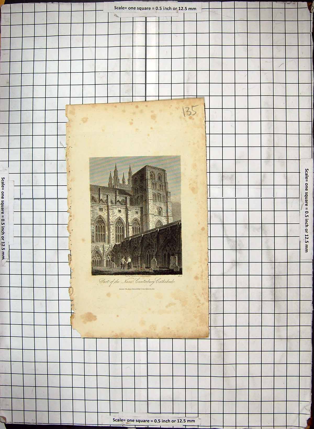 Original Old Antique Print Engraving Nave Canterbury Cathedral Architecture
