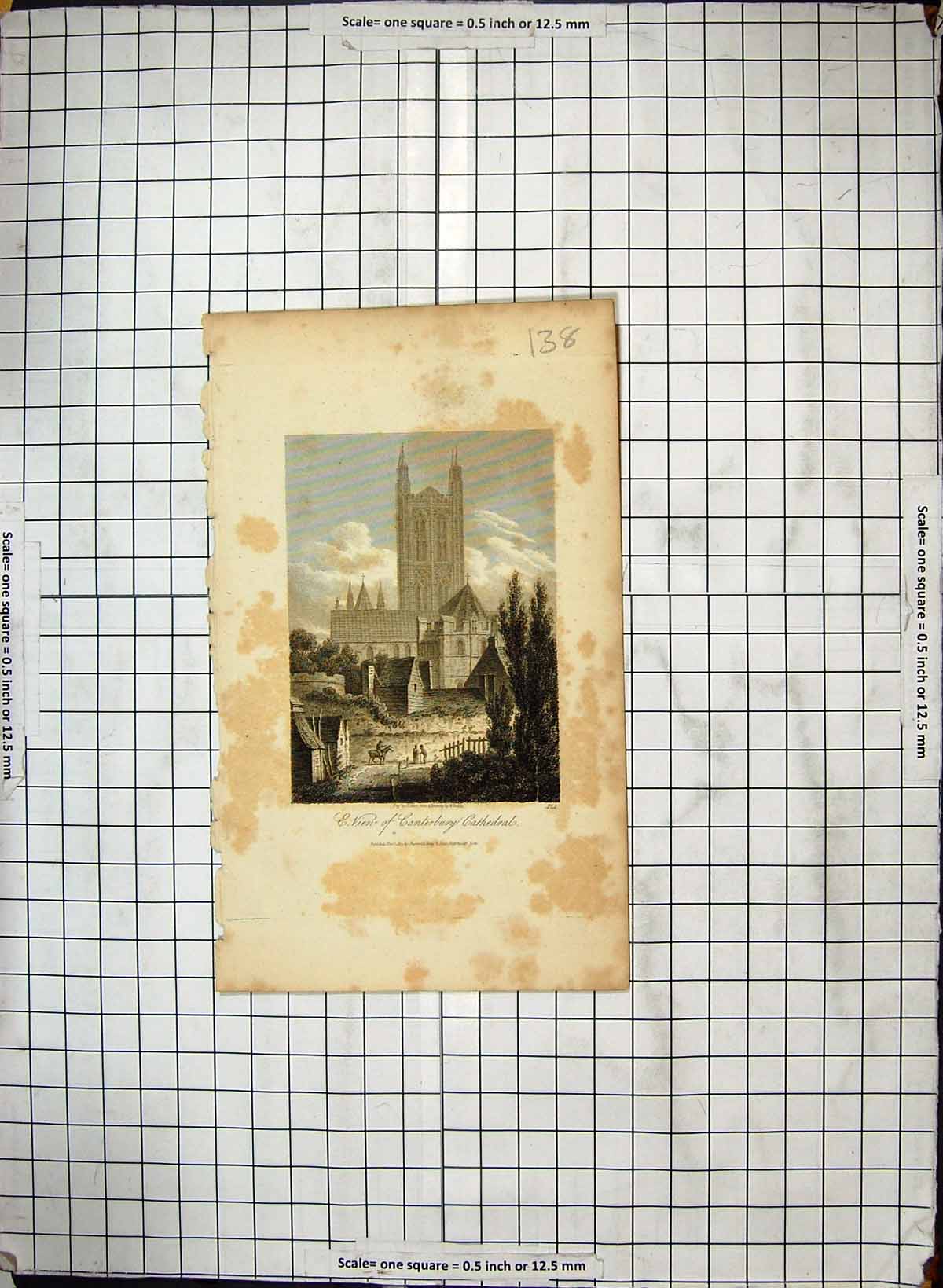 Original Old Antique Print Exterior Canterbury Cathedral Architecture Engraving