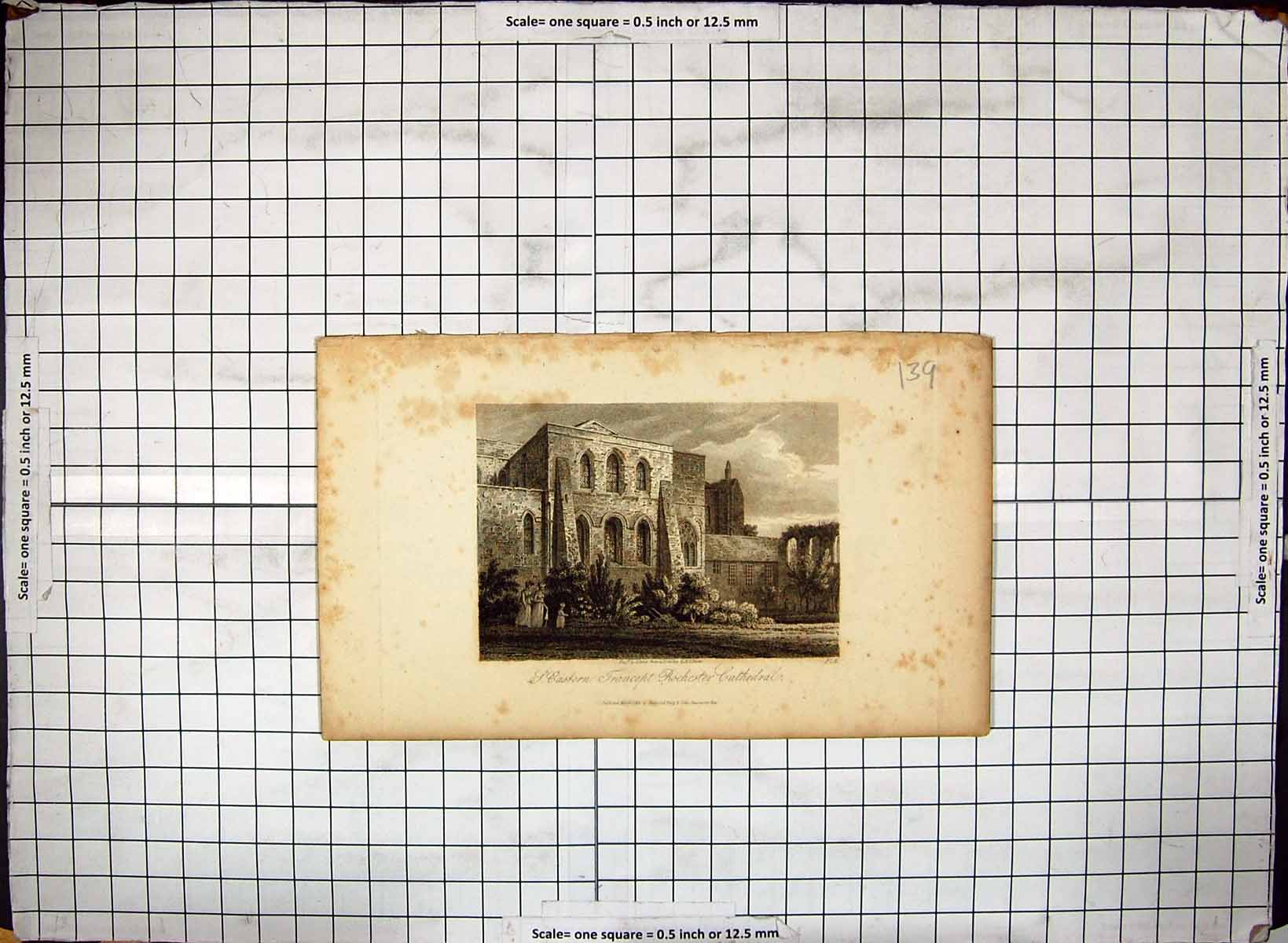 Antique Old Print Eastern Transept Rochester Cathedral Architecture Engraving