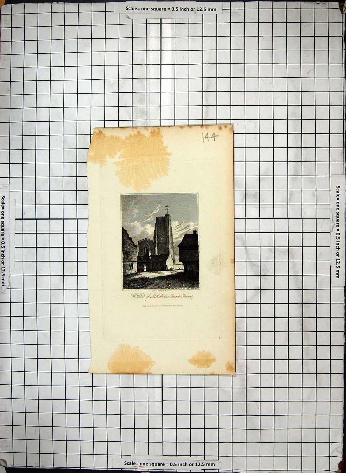 Antique Old Print View St. Nicholas Church Isle Thanet Architecture Engraving