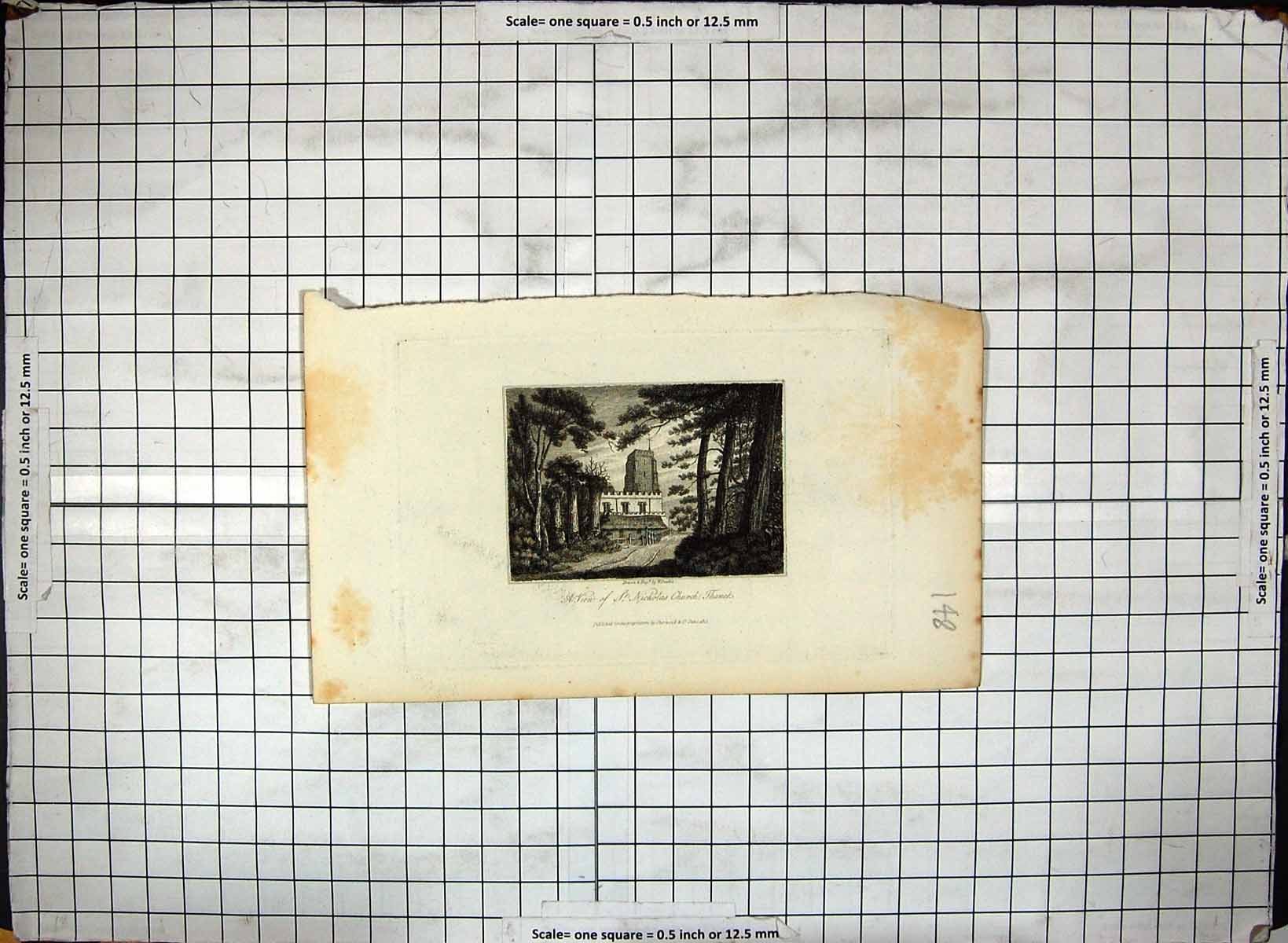 Antique Old Print View St. Nicholas Church Isle Thanet Kent 1811 Engraving 19th