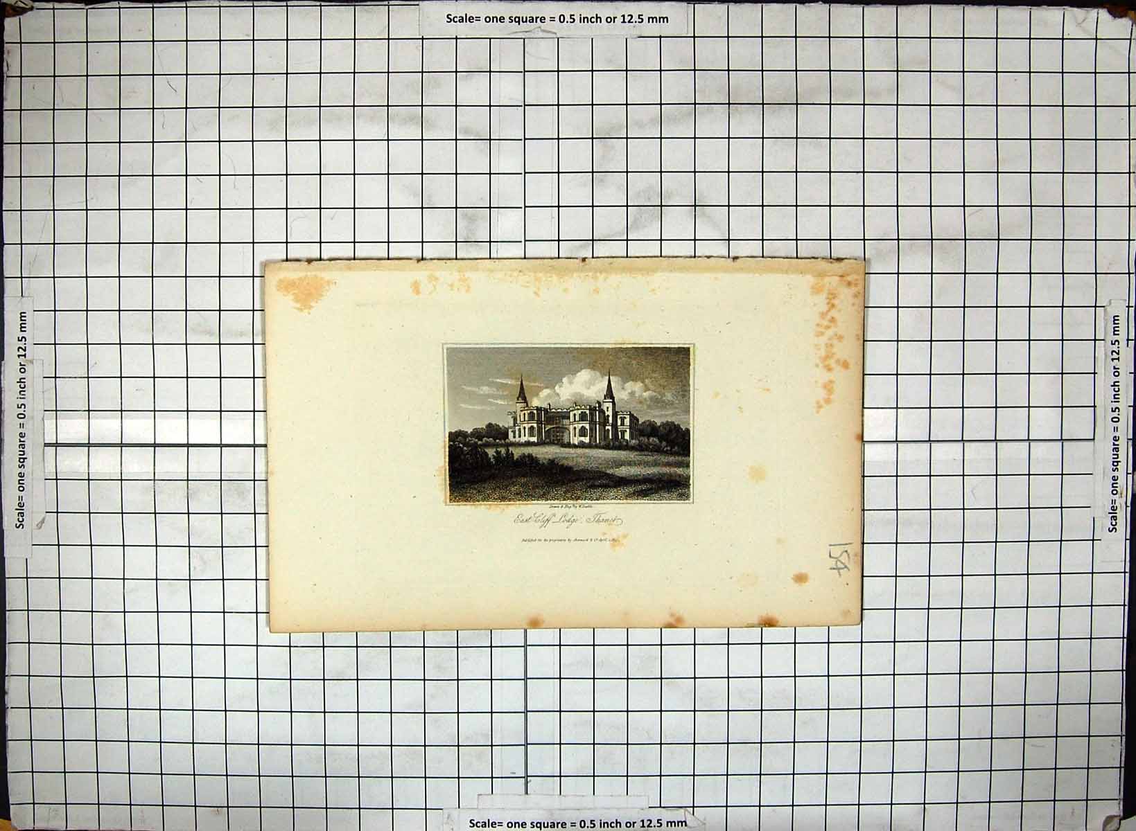 Antique Old Print East Cliff Lodge Isle Thanet England Architecture Engraving