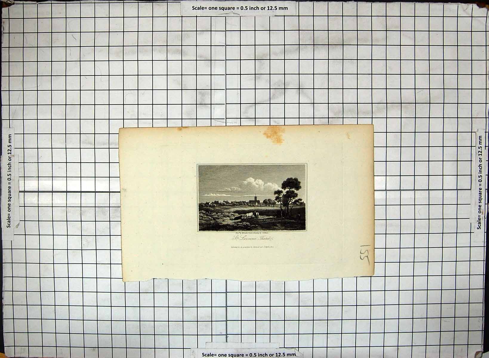 Original Old Antique Print St. Lawrence Isle Thanet Kent Engraving