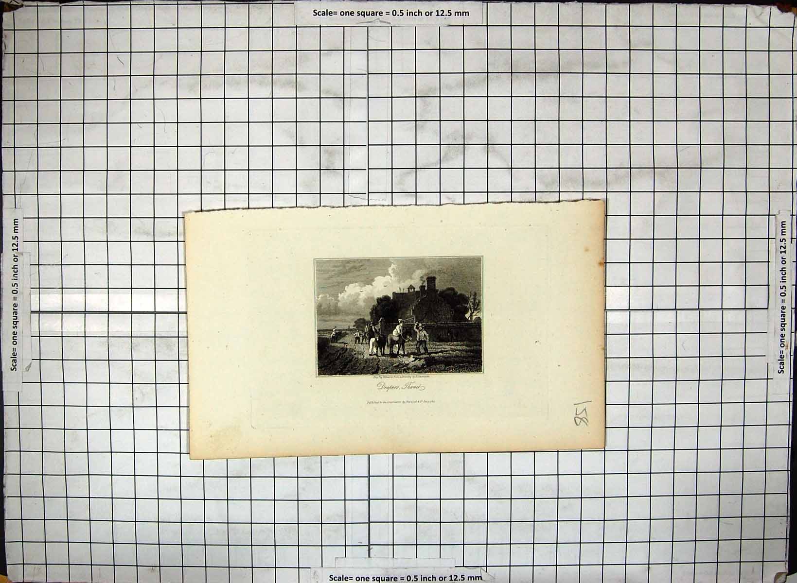 Original Old Antique Print Drapers Thanet Church Horses 1817 Engraving 19th