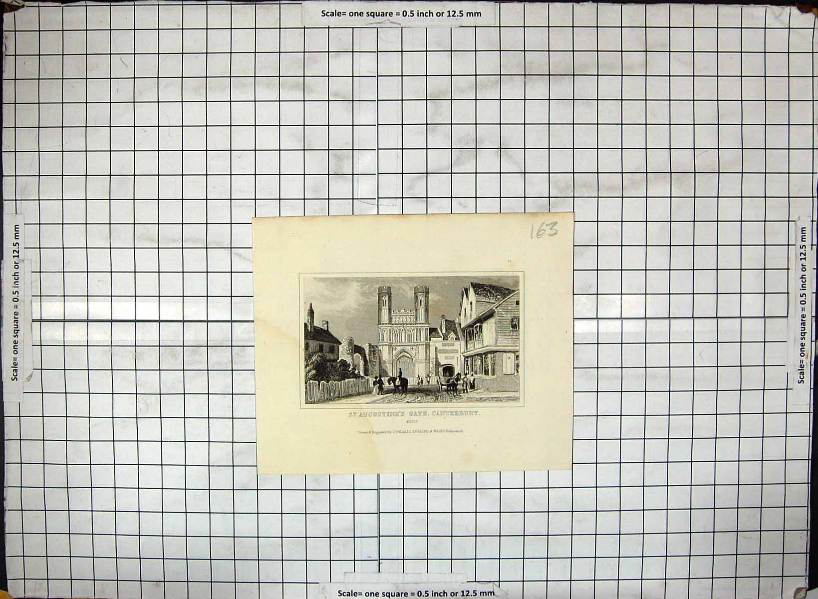 Old Antique Print Engraving St. Augustines Gate Canterbury Kent Dugdales