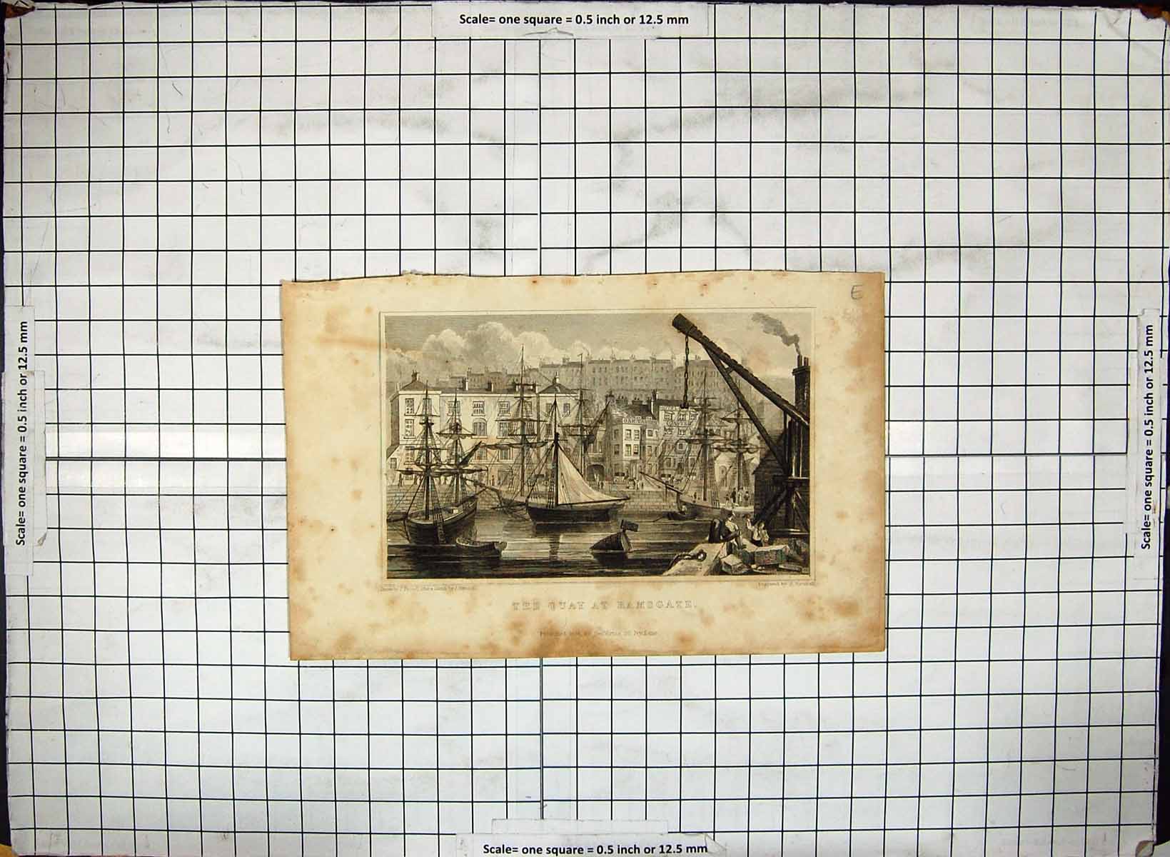 Old Print Engraving Quay Ramsgate Kent England Ships Boats 1828 Henshall 19th