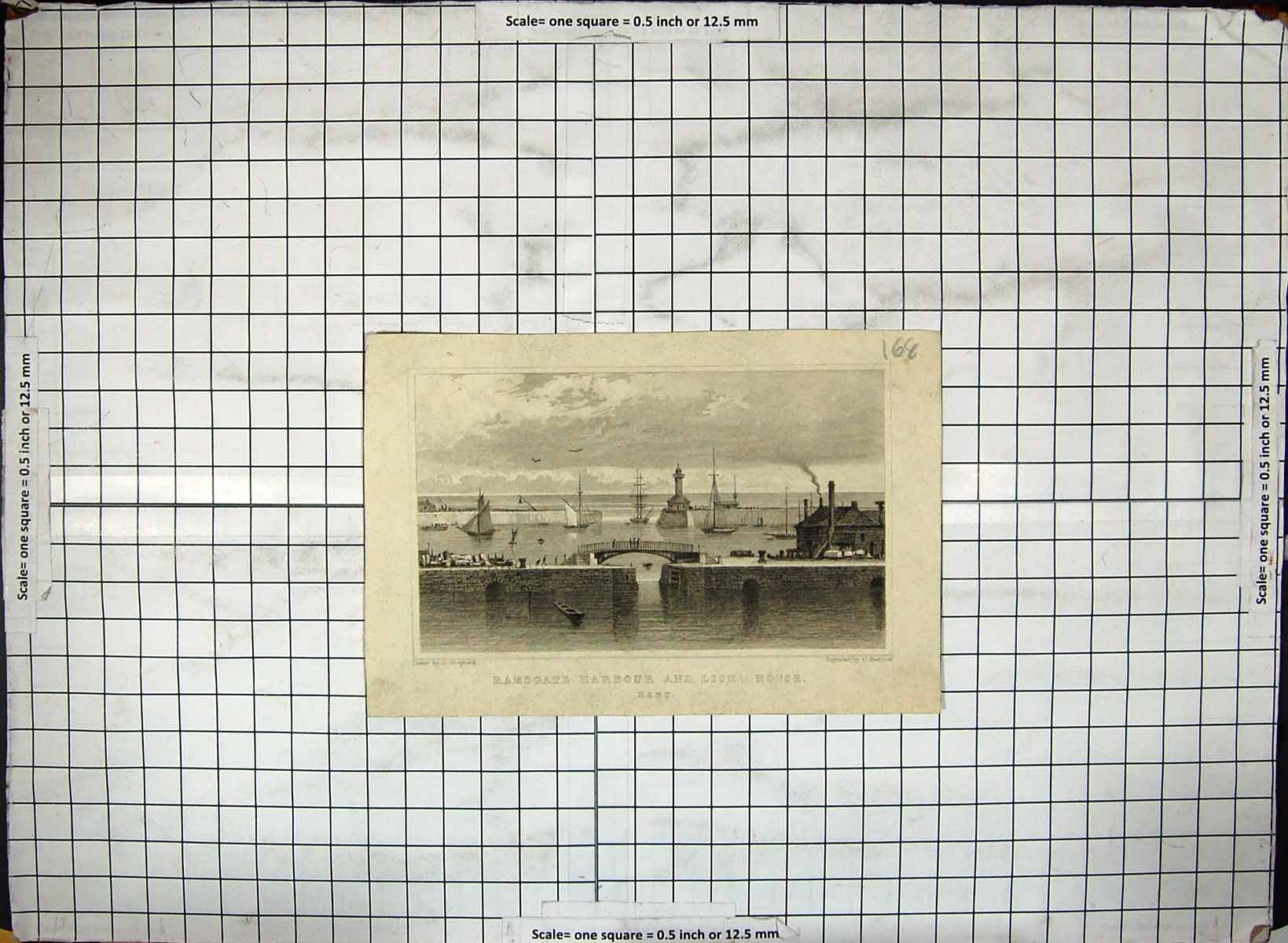Antique Print Engraving Ramsgate Harbour Light-House Kent Shepherd Bedford