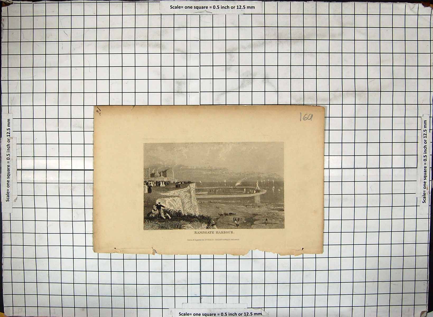 Original Old Antique Print Engraving Ramsgate Harbour England Dugdales