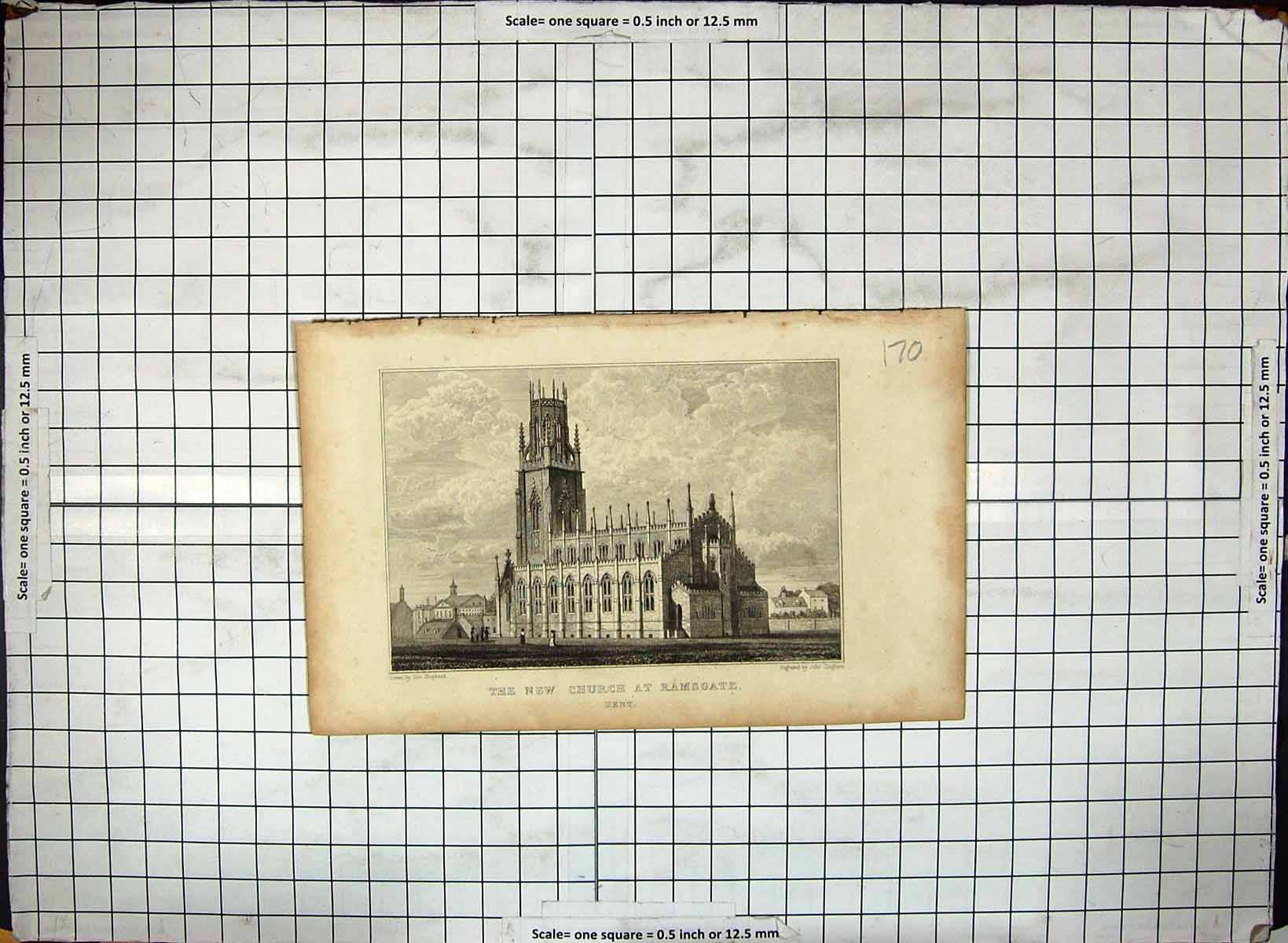 Antique Print Engraving Church Ramsgate Kent England Architecture Shepherd