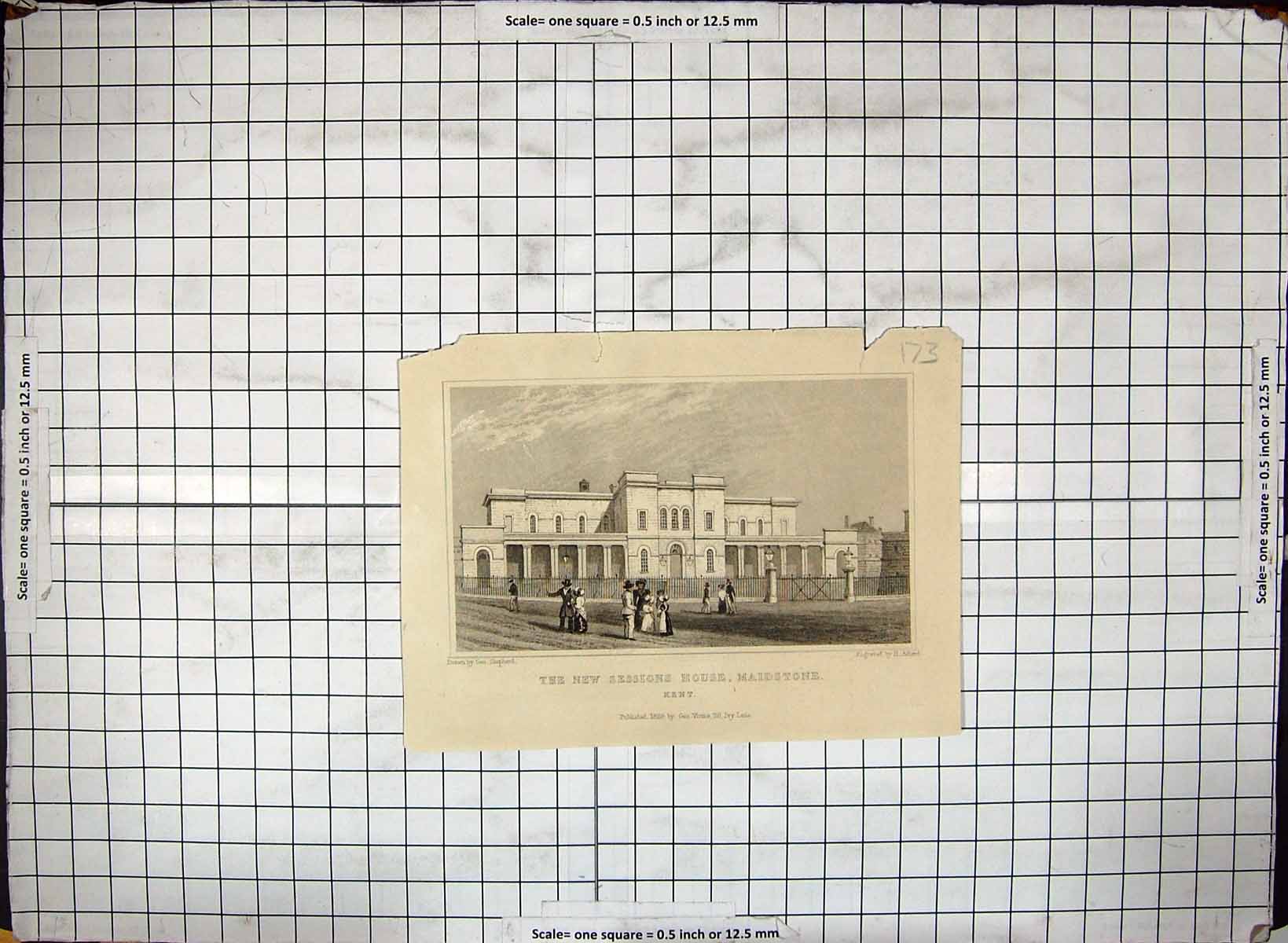 Old Print Engraving Sessions House Maidstone Kent England Adlard Shepherd