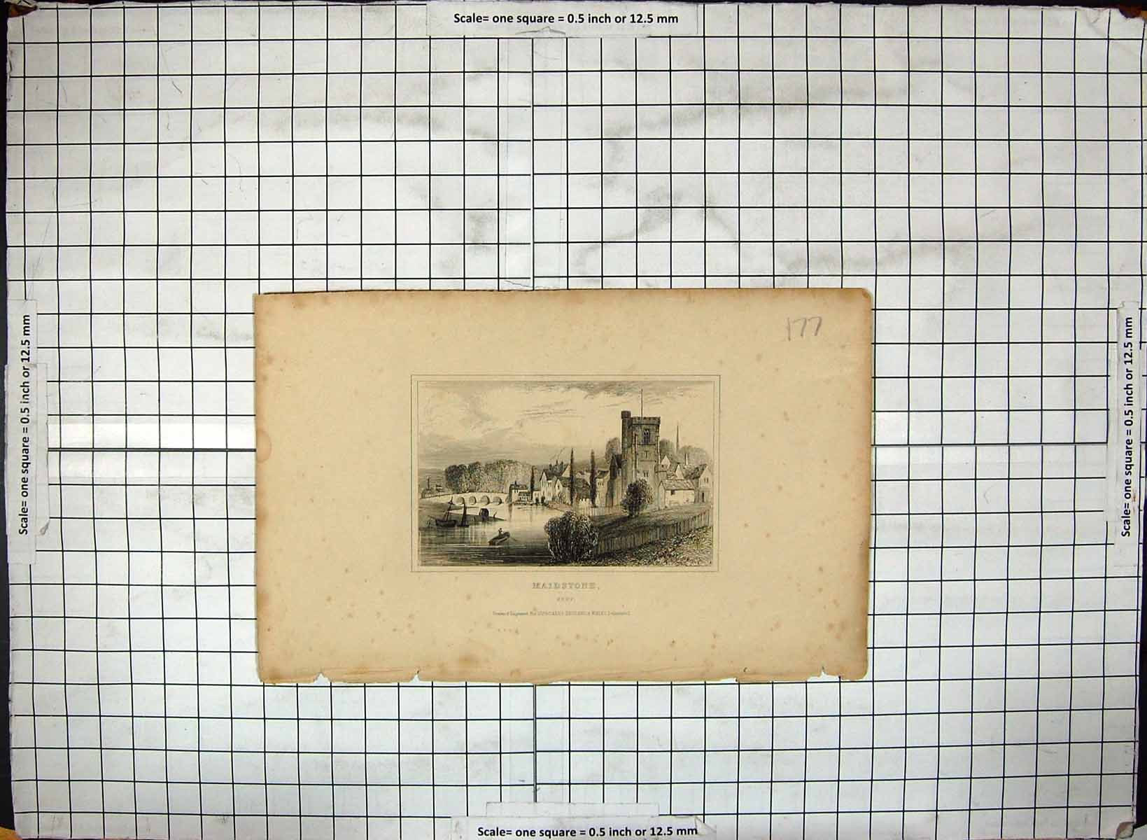 Antique Old Print Engraving View Maidstone Kent England River Boats Dugdales
