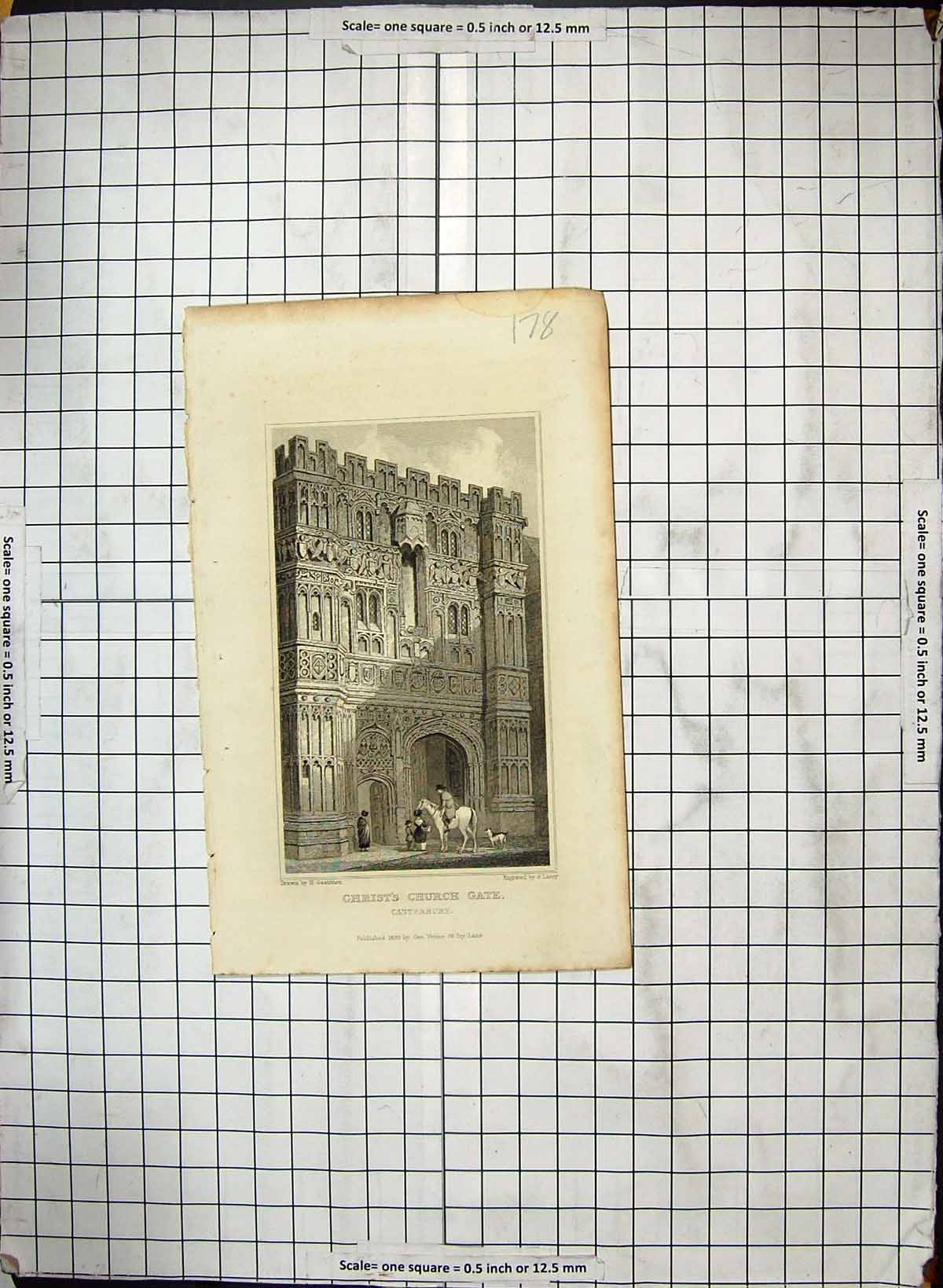 Old 1830 View Christ'S Church Gate Canterbury Kent England Engraving 19th