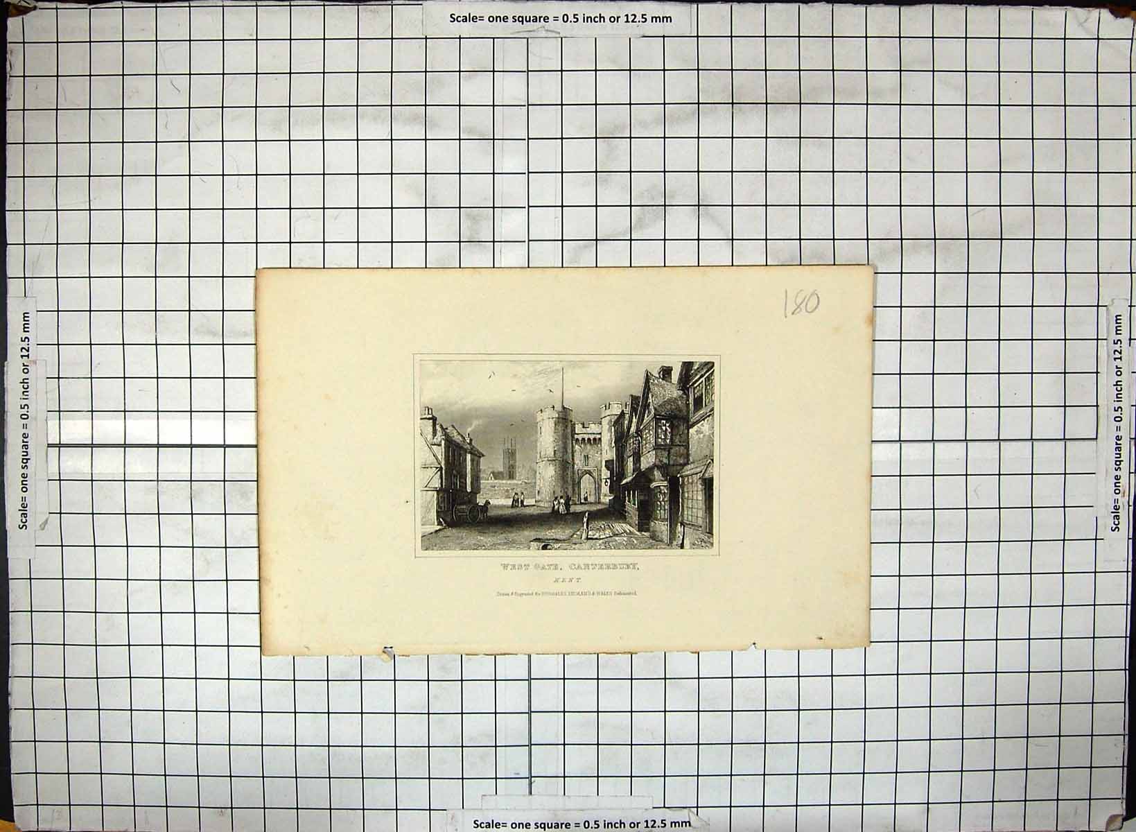Old View West Gate Canterbury Kent England Engraving Architecture Dug 19th