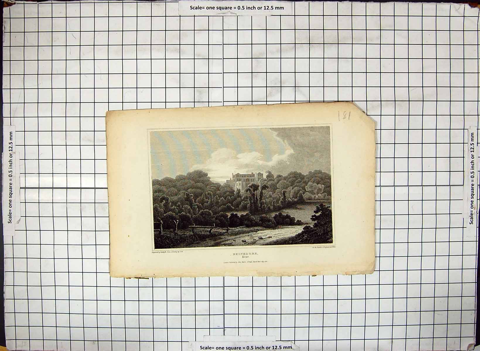 Original Old Antique Print View Belvedere Kent England 1810 Engraving 19th