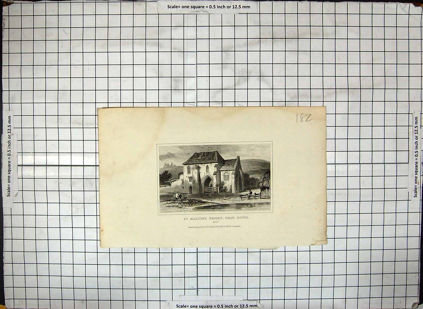 Antique Old Print St. Martin'S Priory Dover Kent England Dugdales Engraving