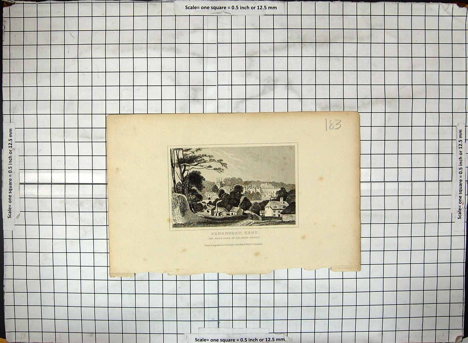 Antique Print View Penshurst Kent England Philip Sydney Dugdales Engraving 19th