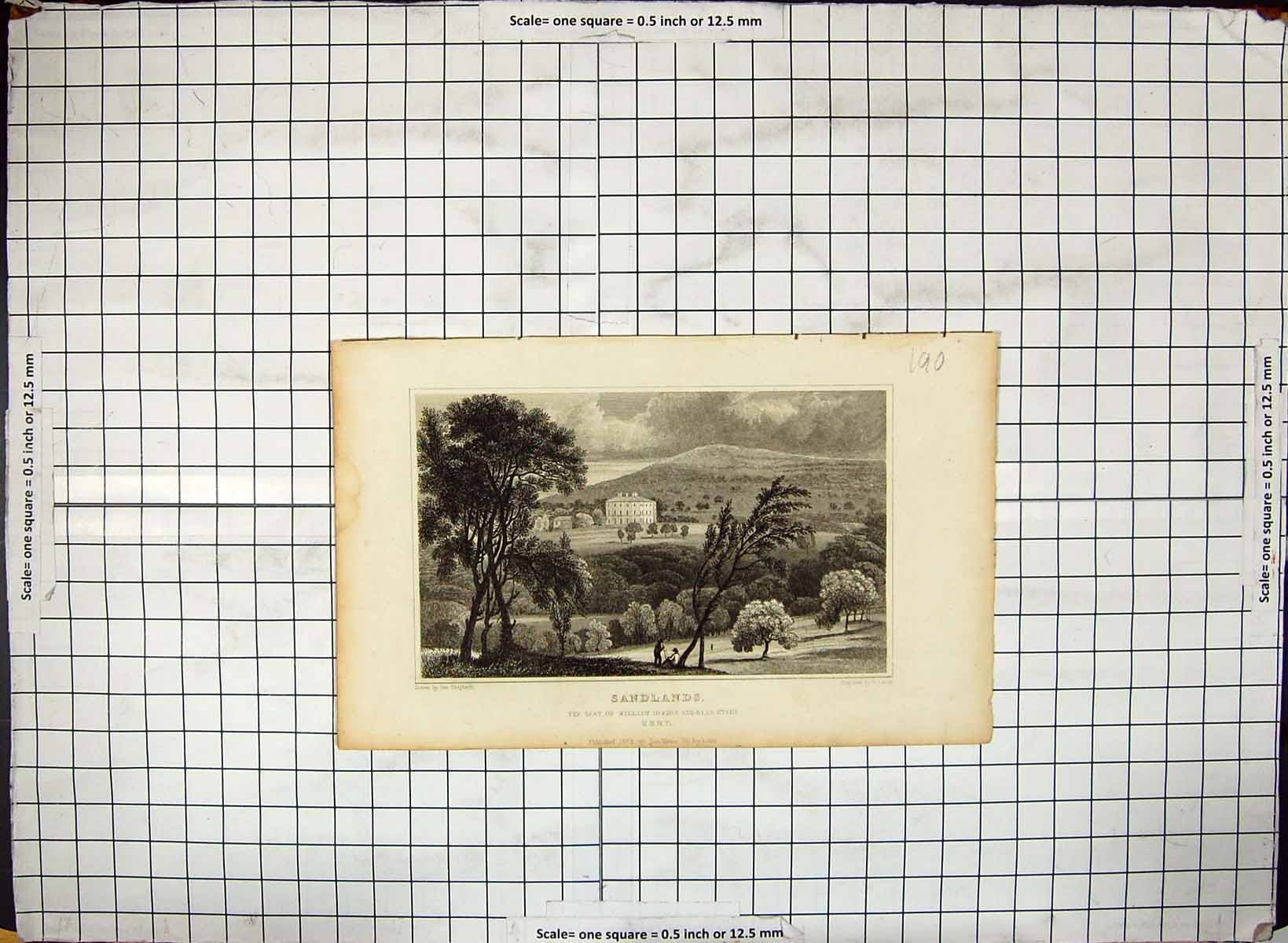 Old 1829 View Sandlands William Deedes Hythe Mountains Trees Engravin 19th