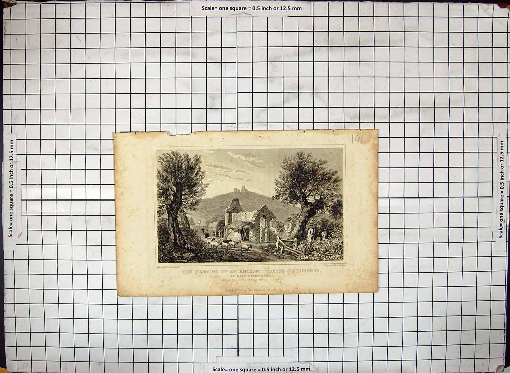 Old Remains Ancient Church Nunnery Bythe Kent Church Castle Engraving 20th