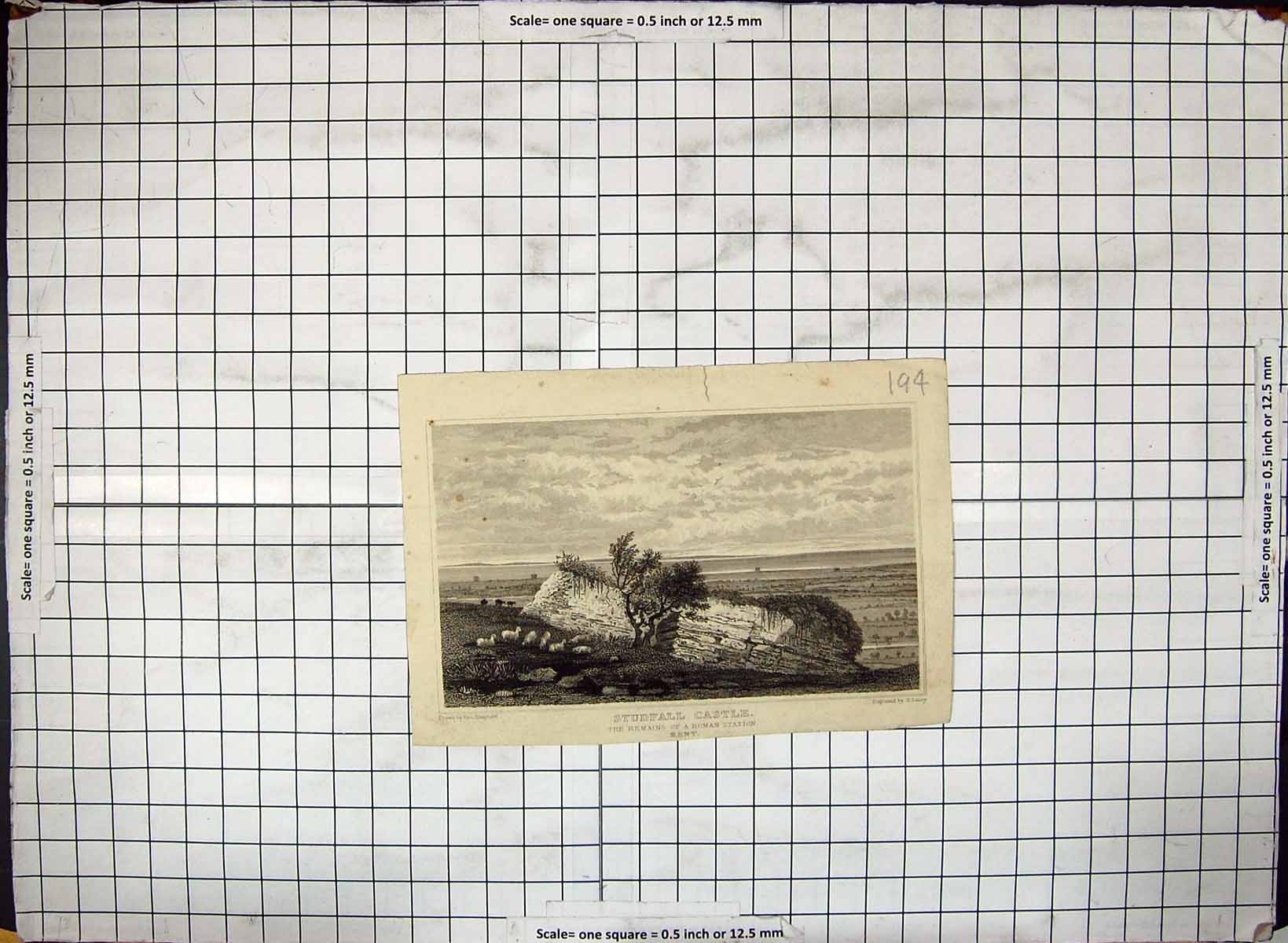 Antique Old Print Engraving Studfall Castle Roman Station Kent England Lacey