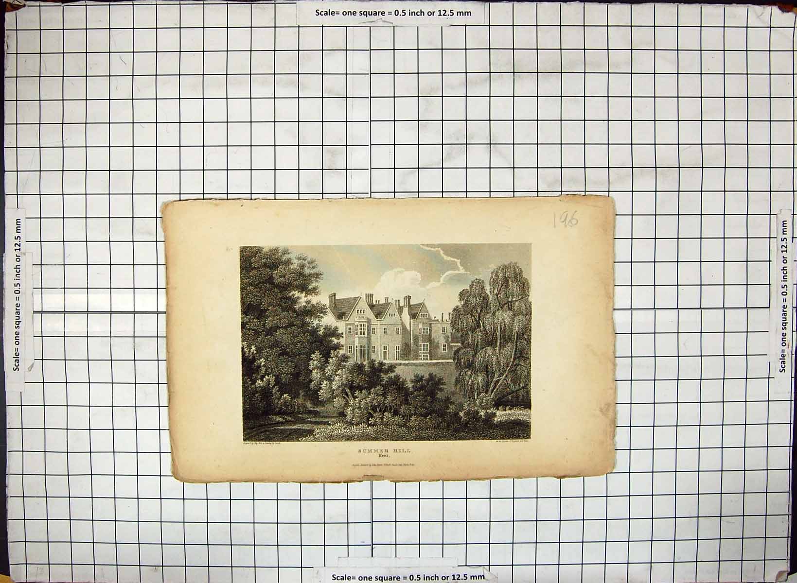 Original Old Antique Print View Summer Hill Kent England Architecture Engraving
