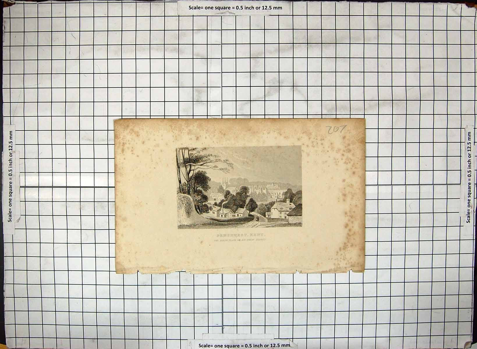 Original Old Antique Print View Penshurst Kent England Philip Sydney Engraving