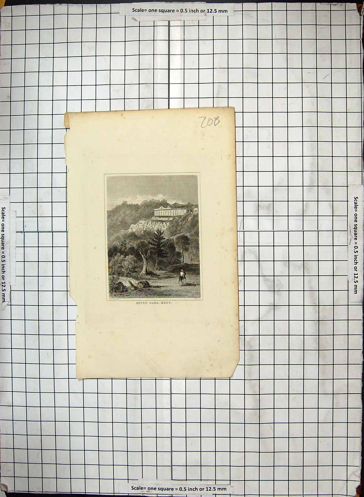 Original Old Antique Print Engraving View Seven Oaks Kent England