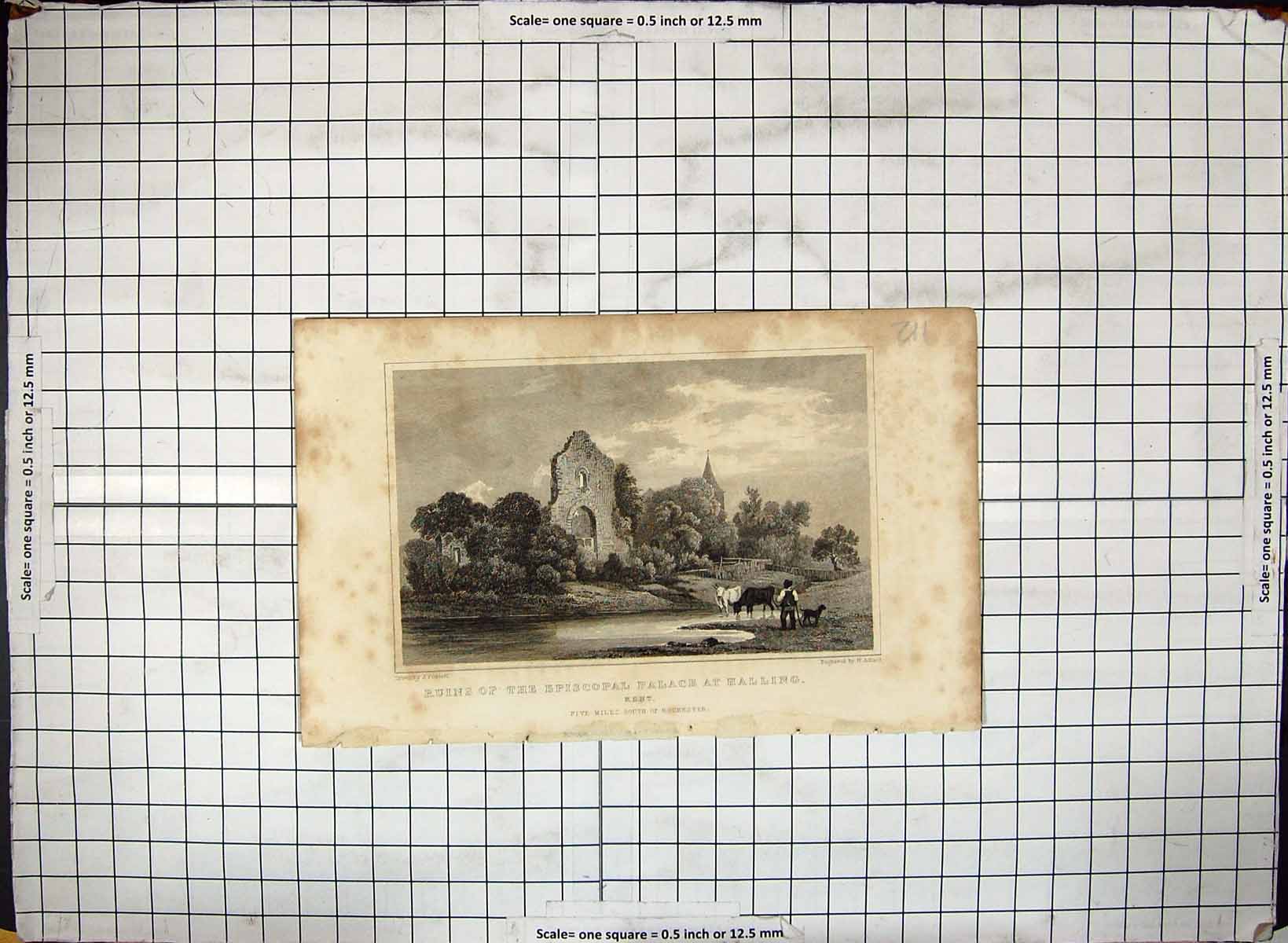 Old Ruins Episcopal Palace Halling Kent England Rochester Engraving A