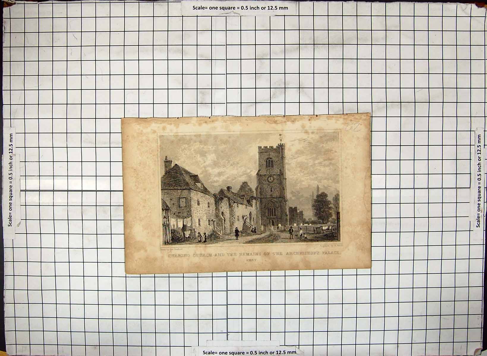 Old Charing Church Remains Archbishops Palace Kent England Engraving