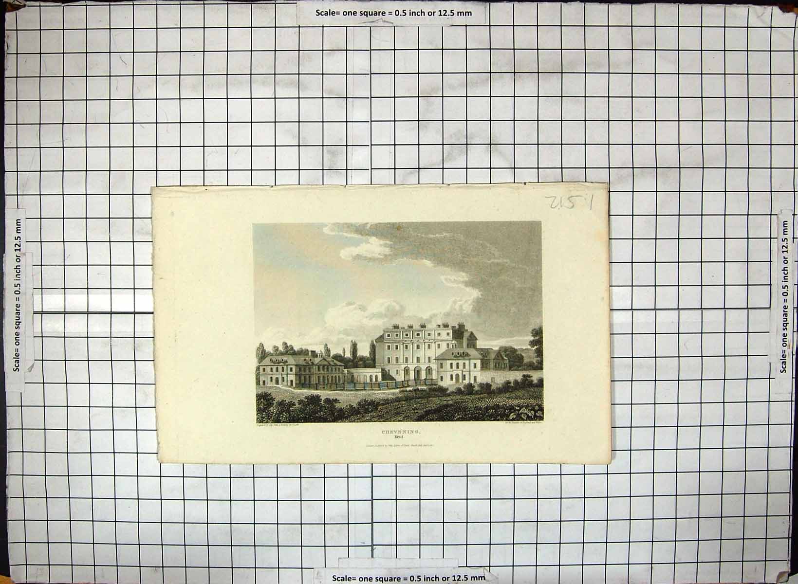 Original Old Antique Print View Chevening Kent England Engraving Architecture