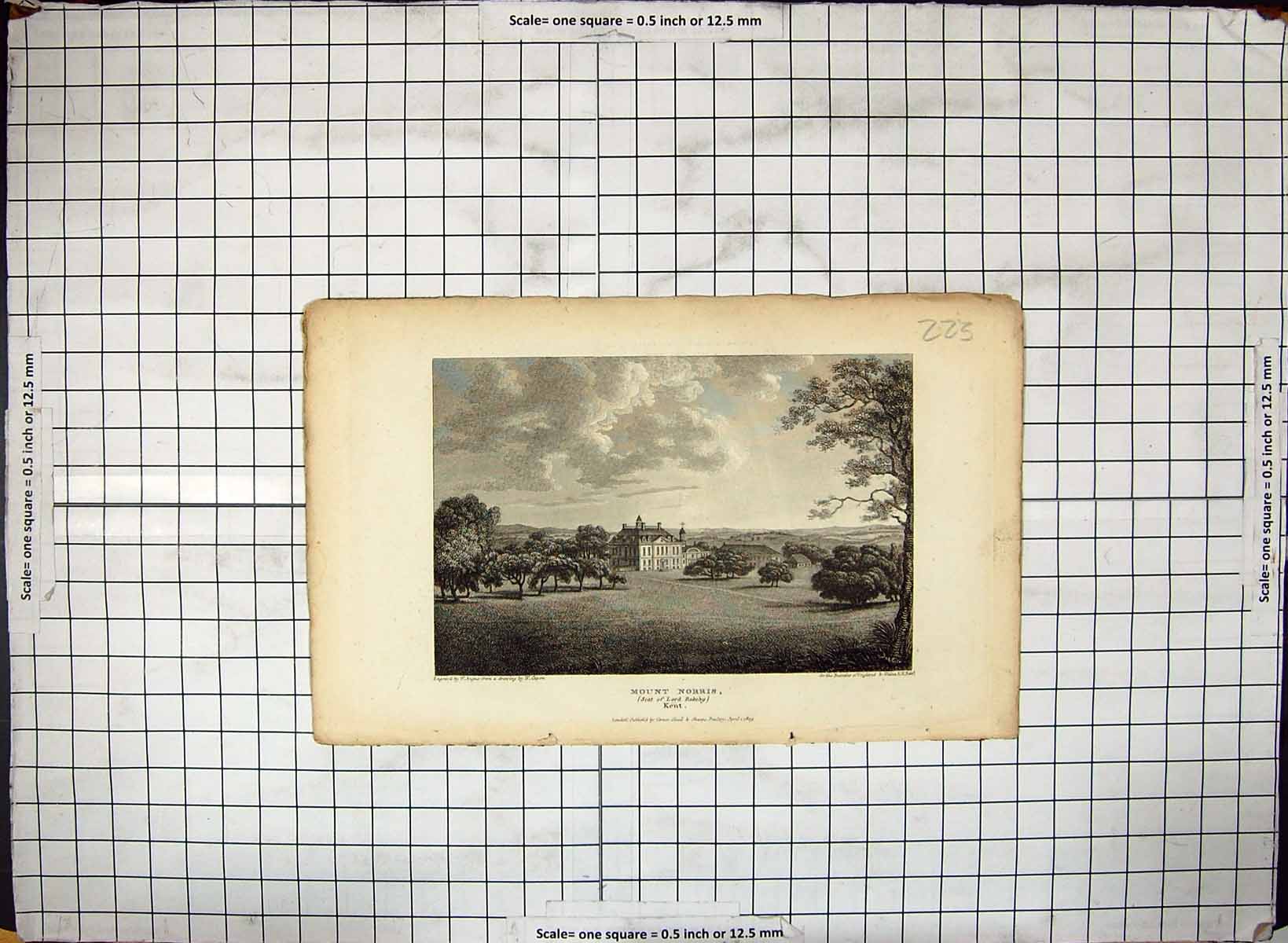 Antique Old Print View Mount Norris Lord Roseby Kent England Engraving 1809
